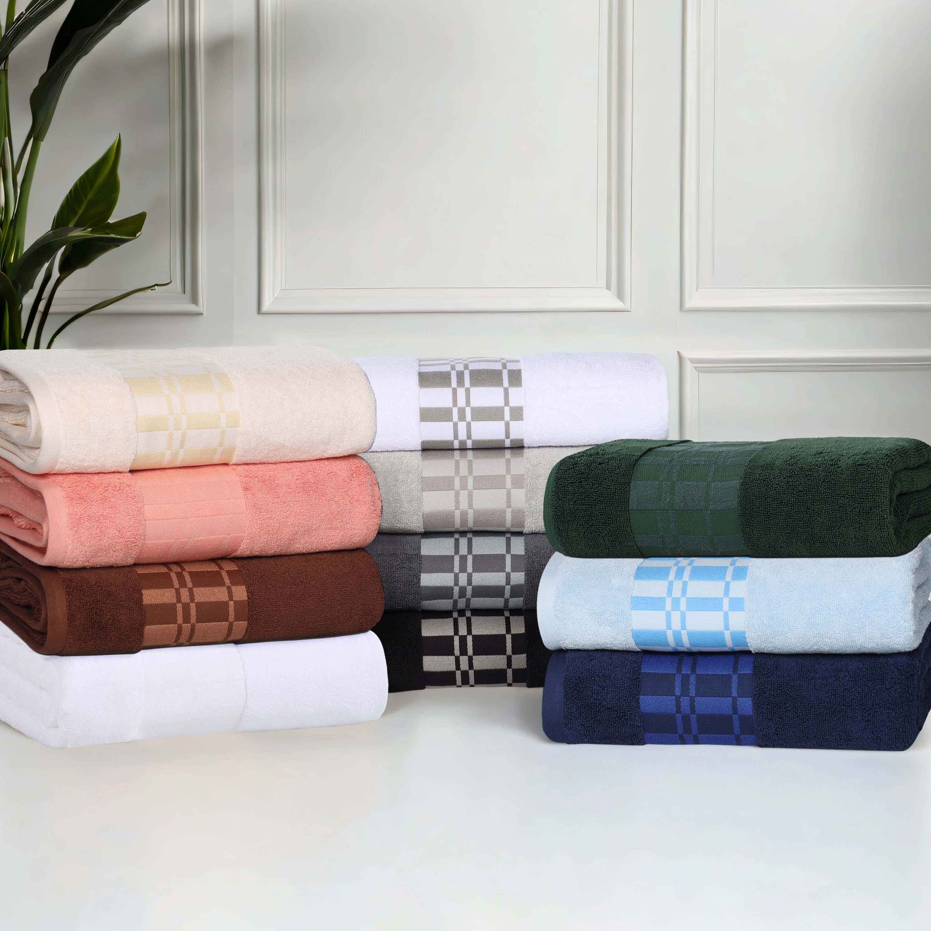 Larissa Cotton Geometric Embroidered Border 6-Piece Bath Towel Set | Soft & Absorbent Luxury Towels for Bathroom, Spa & Guest Use