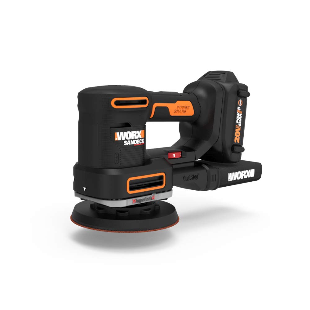 WORX 20V Cordless Random Orbital Sander - 5-in-1 Multi-Sander with Battery & Charger (WX820L) - Perfect for Woodworking, Sanding Furniture, DIY Projects & Home Renovation