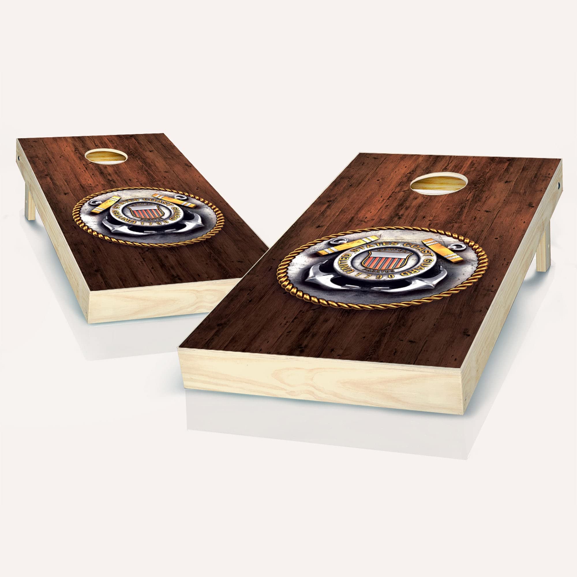 Skip's Garage Coast Guard Medal Cornhole Game Set - 2 Boards & 8 Bags with Accessories - Outdoor Lawn Games for Backyard, Tailgating, and Beach Parties
