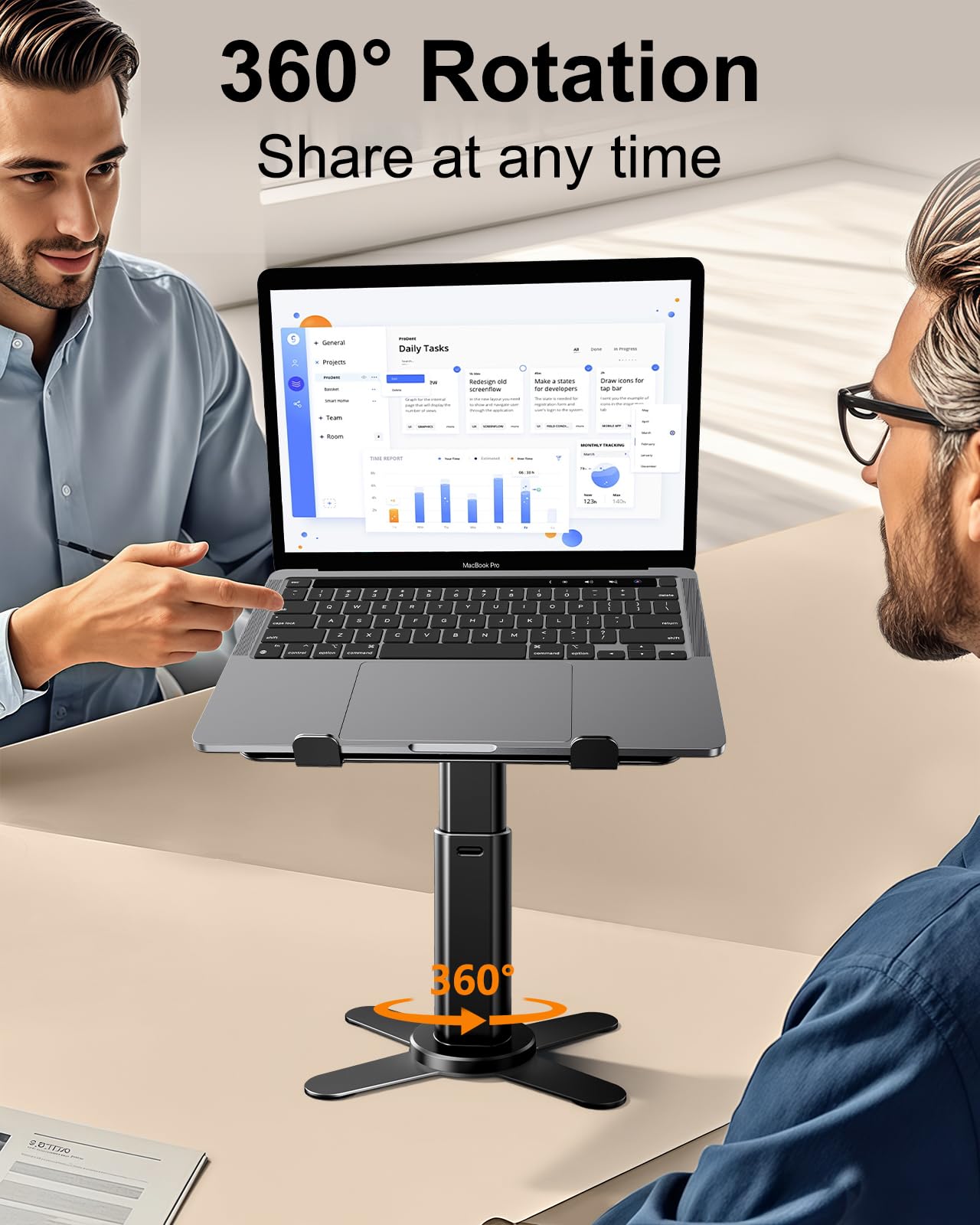 360° Rotating Adjustable Laptop Stand for Desk - Ergonomic Height & Angle Computer Stand for MacBook Pro/Air, Dell, Lenovo, HP 11