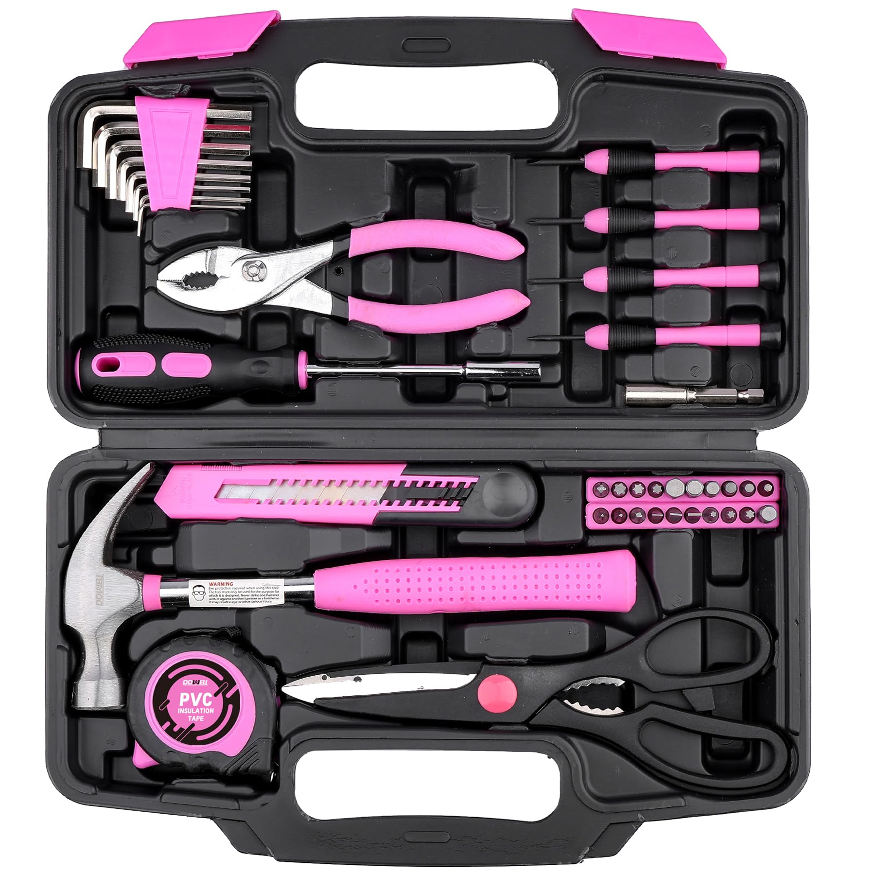 DOWELL 40-Piece Pink Home Tool Kit with Plastic Storage Case - General Household Hand Tool Set for Women | Perfect for DIY Projects, Home Repairs & Small Fixes