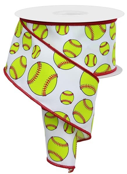 Premium Softball Wired Ribbon - 2.5 Inch x 10 Yard Decorative Ribbon in Yellow, Red & White | Perfect for Gift Wrapping, Hair Bows, and Sports Team Decorations