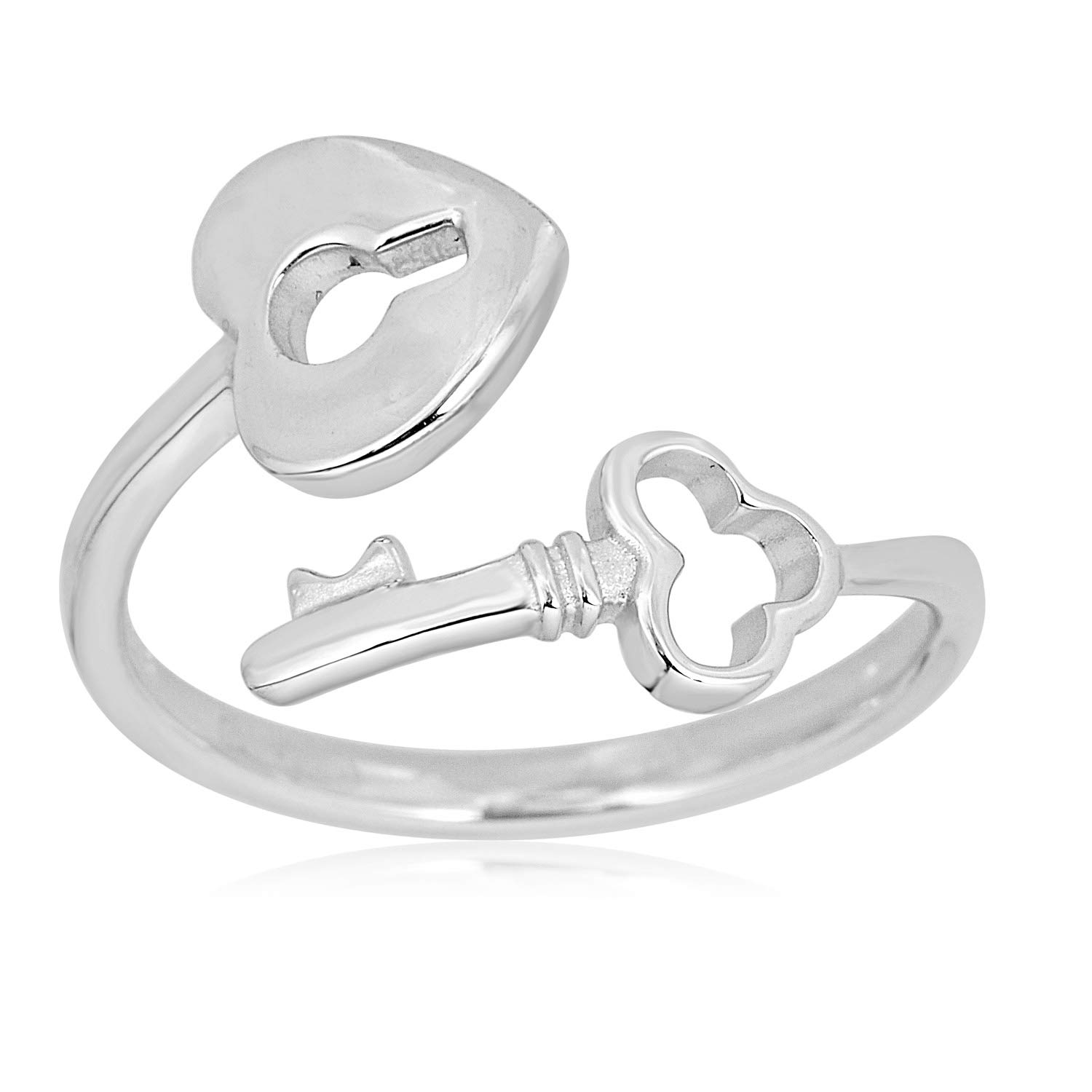 AVORA 925 Sterling Silver Adjustable Key & Heart Lock Toe Ring for Women - Elegant Foot Jewelry for Beach, Summer & Boho Fashion
