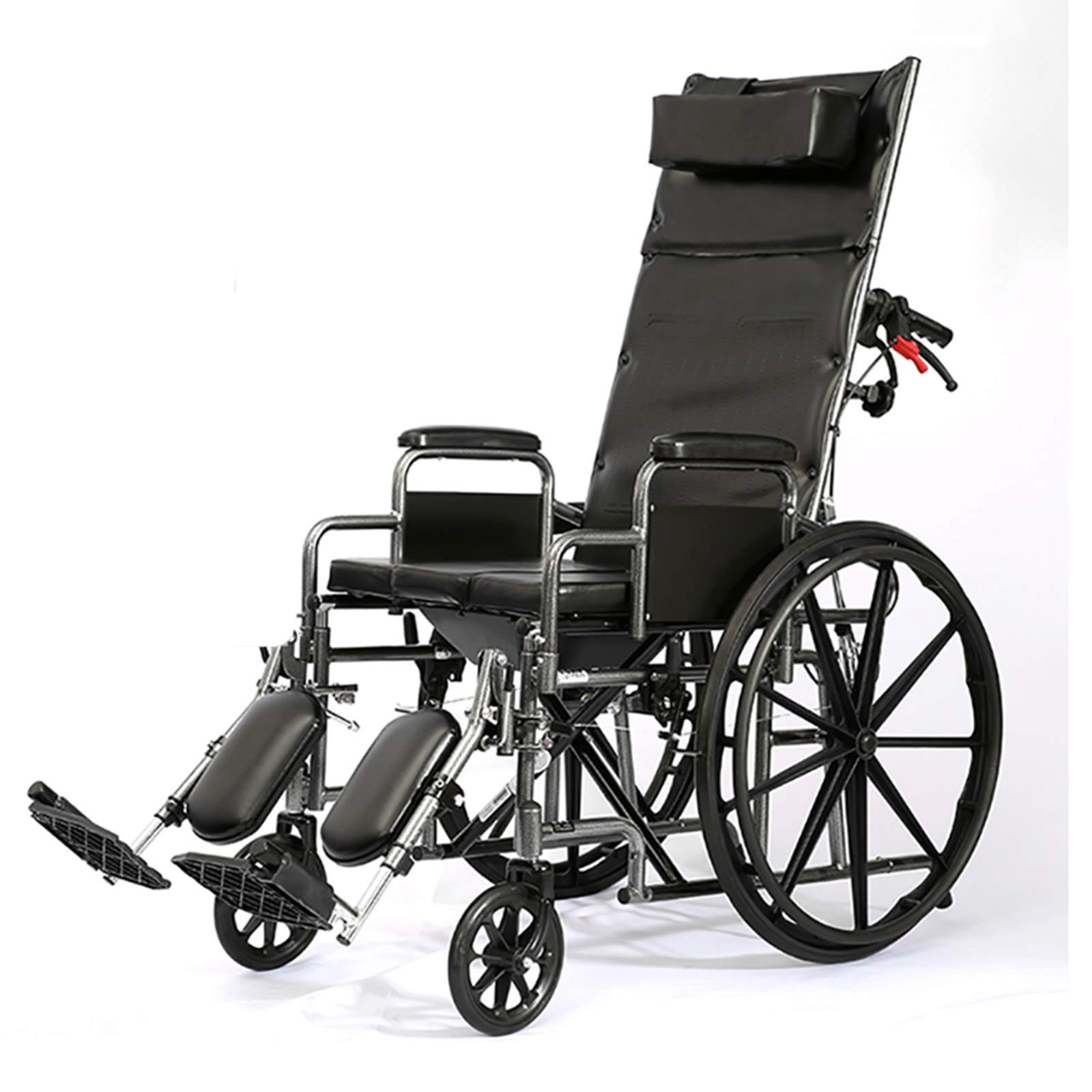 SYTH Mobile Wheeled Commode & Recliner Folding Wheelchair - Portable Bathroom Toilet Chair with Detachable Footrests - Ideal for Elderly Care, Surgery Recovery & Disabled Patients - Home & Hospital Use