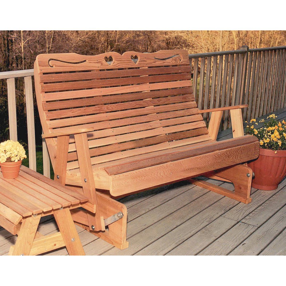 Premium Cedar Royal Country Hearts Rocking Glider - 5 Foot Outdoor Porch Swing with Comfortable Cushion | Perfect for Garden, Patio, Deck Relaxation & Country Home Decor
