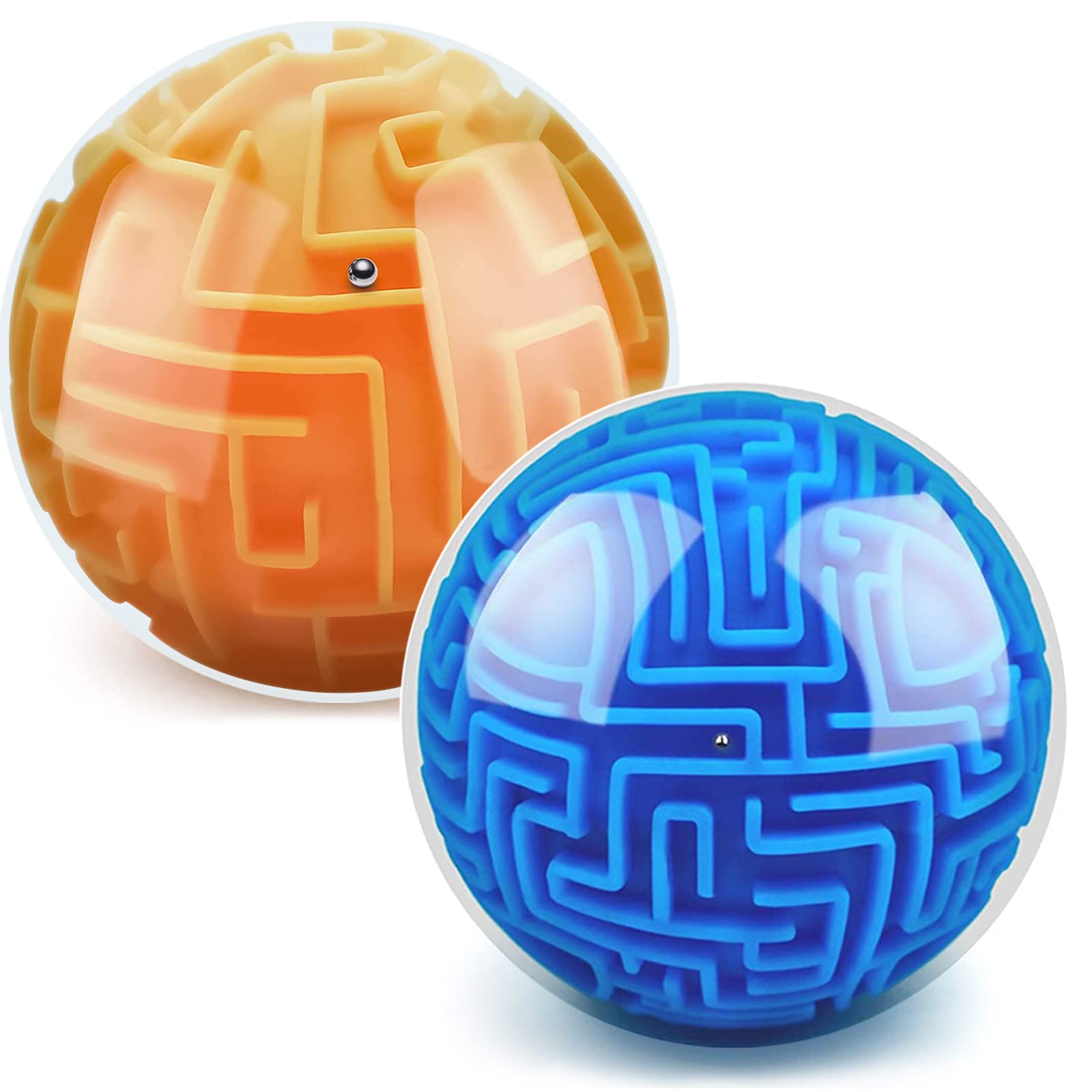 2 Pack 3D Maze Puzzle Ball - Brain Teaser Gravity Memory Cube Toy for Teens & Adults (Orange & Blue) | Stress Relief, Office Desk Toy, Educational Gift for Students