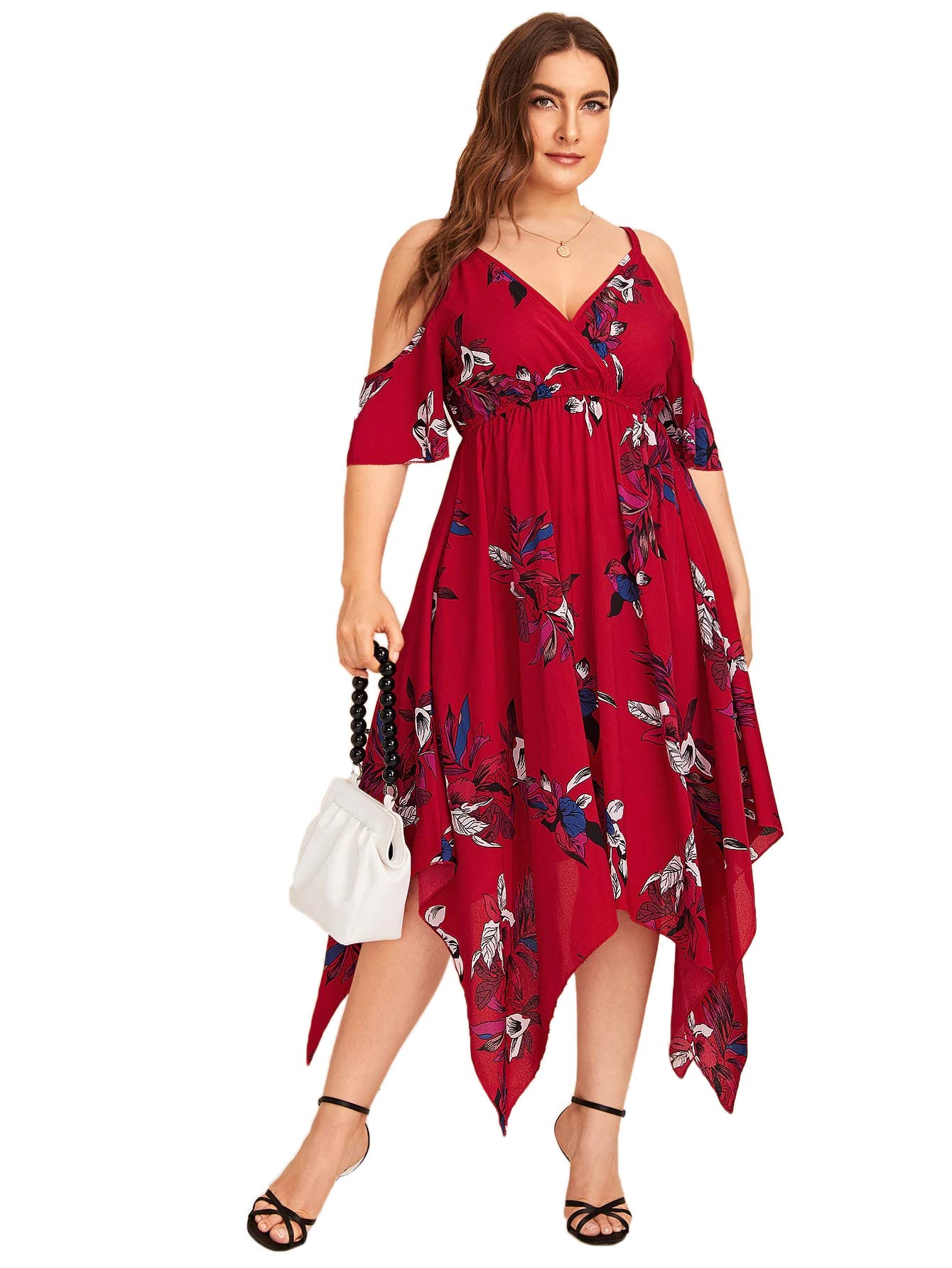 Milumia Women's Plus Size Floral Cold Shoulder Maxi Dress - Tropical Print Summer Beach Dress for Vacations, Parties & Casual Outings