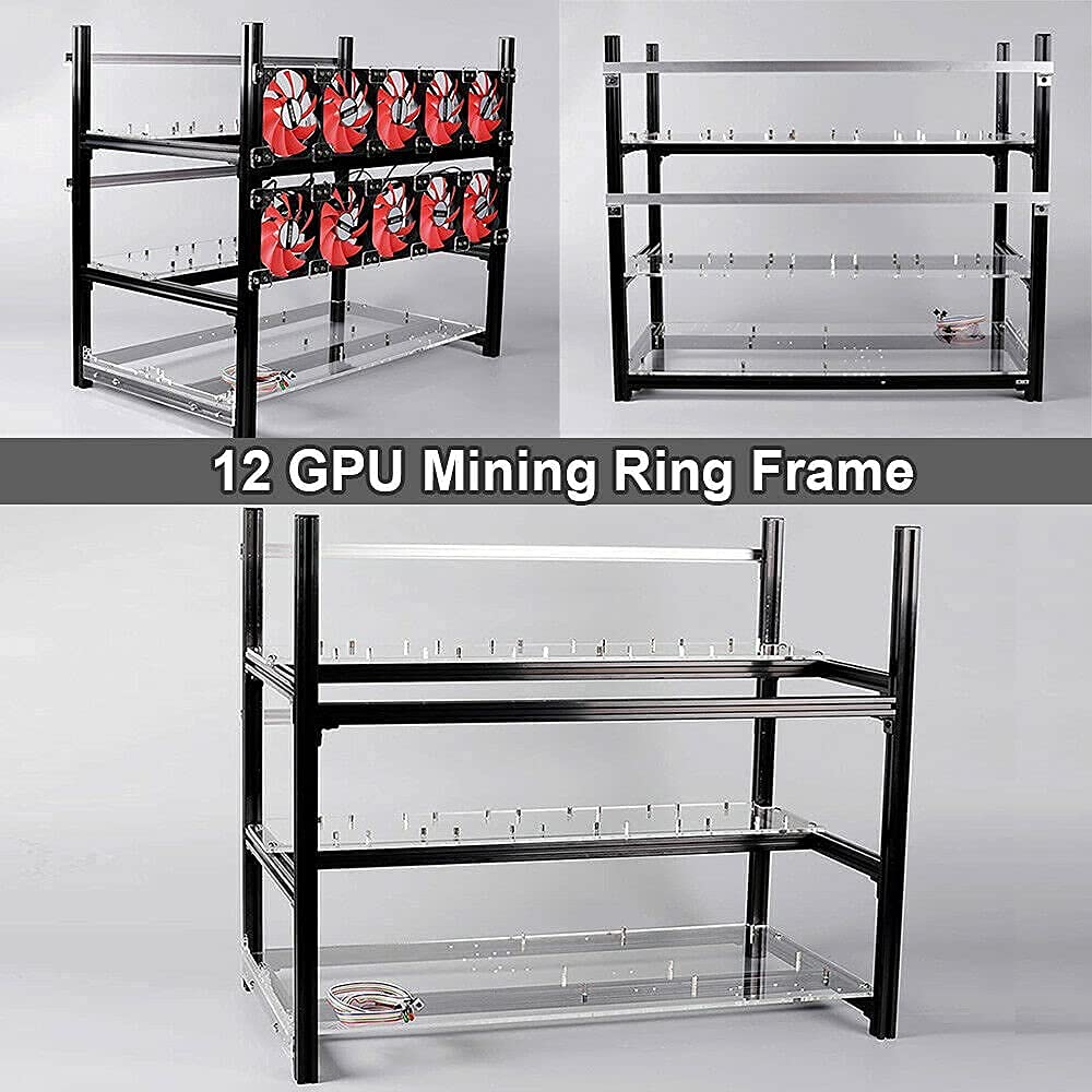 12 GPU Open Air Mining Rig Case - Stackable GPU Mining Frame for BTC, LTC, Ethereum (ETH, ETC) - Includes 10 Cooling Fans - Perfect for Cryptocurrency Mining & GPU Mining Farms