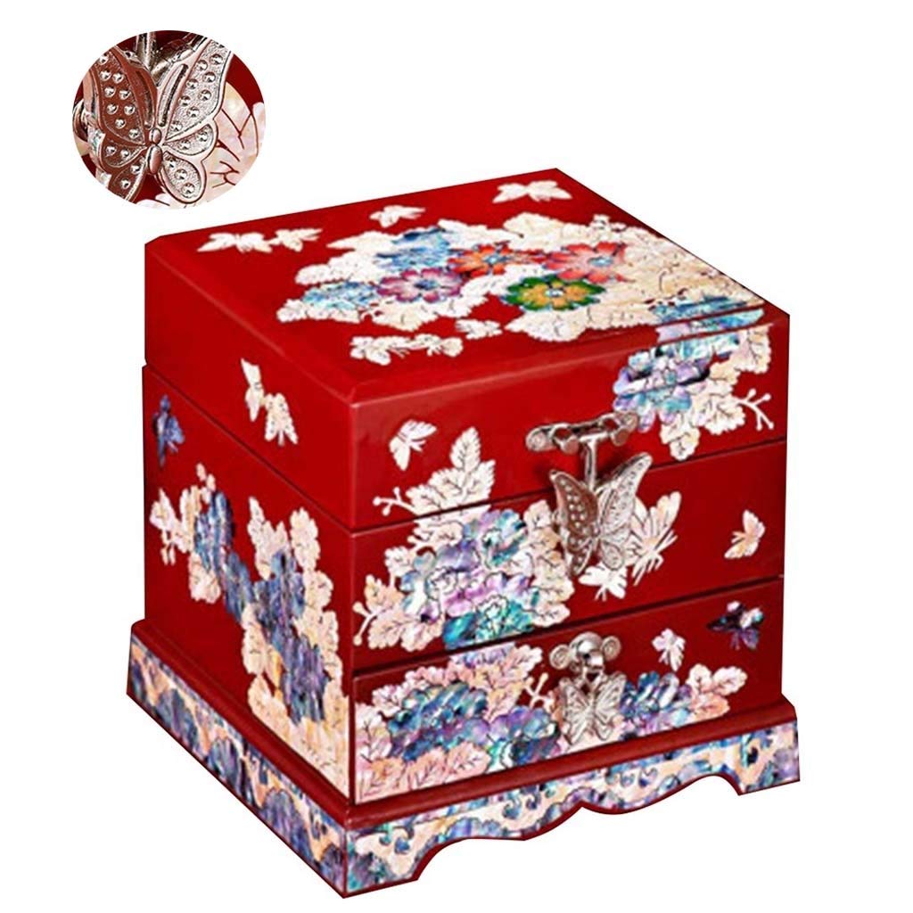 Elegant European Princess Jewelry Box - Vintage Multi-Layer Earring Storage Case with Simple Finishing, Perfect Wedding Gift (Red, 12.3×12.3×12.3cm) | Great for Organizing Necklaces, Rings & Bridal Jewelry