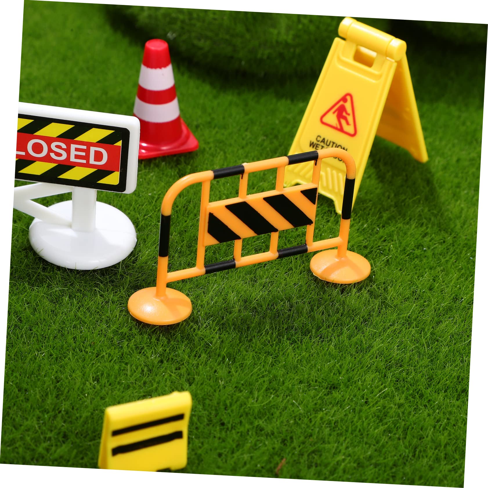 Toyvian 4-Piece Mini Road Construction Barricade Signs - Plastic Traffic Cones & Barriers for Toy Cars, Vehicles & Bus Playsets - Perfect for Kids' Construction Play Scenes & Toy City Decorations