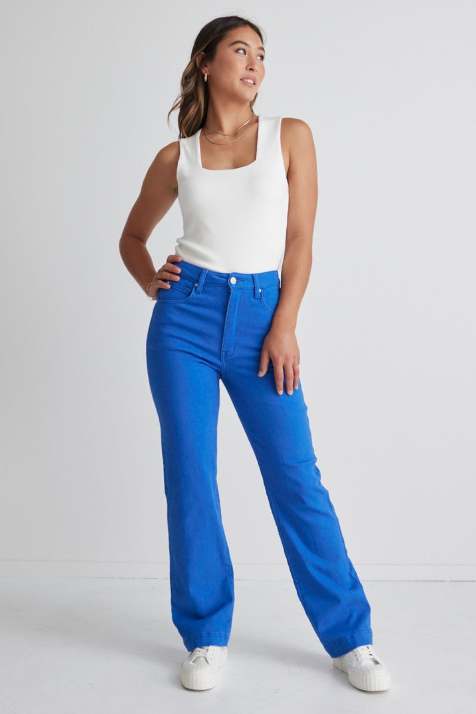 Billie Cobalt Blue High Waist Wide Leg Jeans for Women - Trendy Stretch Denim Pants for Casual & Office Wear