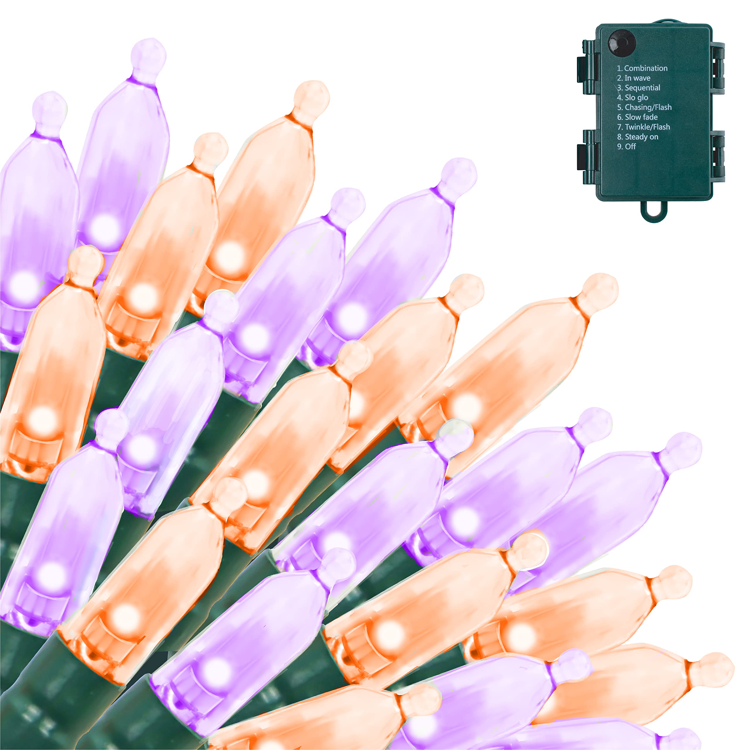 Joiedomi 34.6 FT 100-Count Halloween Blue LED Green Wire String Lights - 2 Sets of 50-Count 17.3ft Battery Powered Halloween Lights with 8 Lighting Modes & 6 Hour Timer - Perfect for Halloween Decorations, Christmas Trees, Parties, Weddings and Outdoor Events