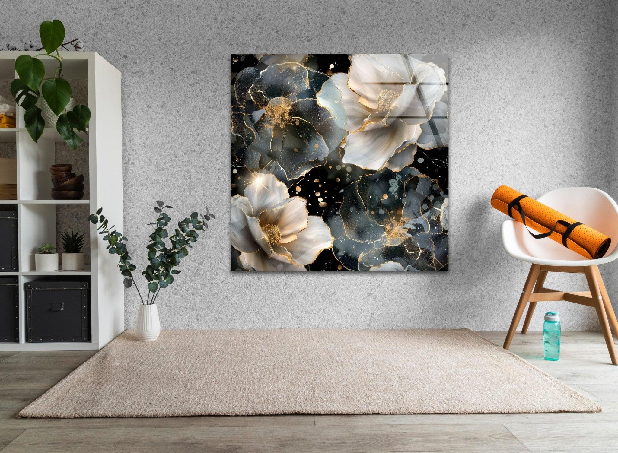 Alcohol Ink Floral Glass Wall Art - Handmade Modern Abstract Painting for Home Decor, Living Room, Bedroom & Office - Unique Gift Idea