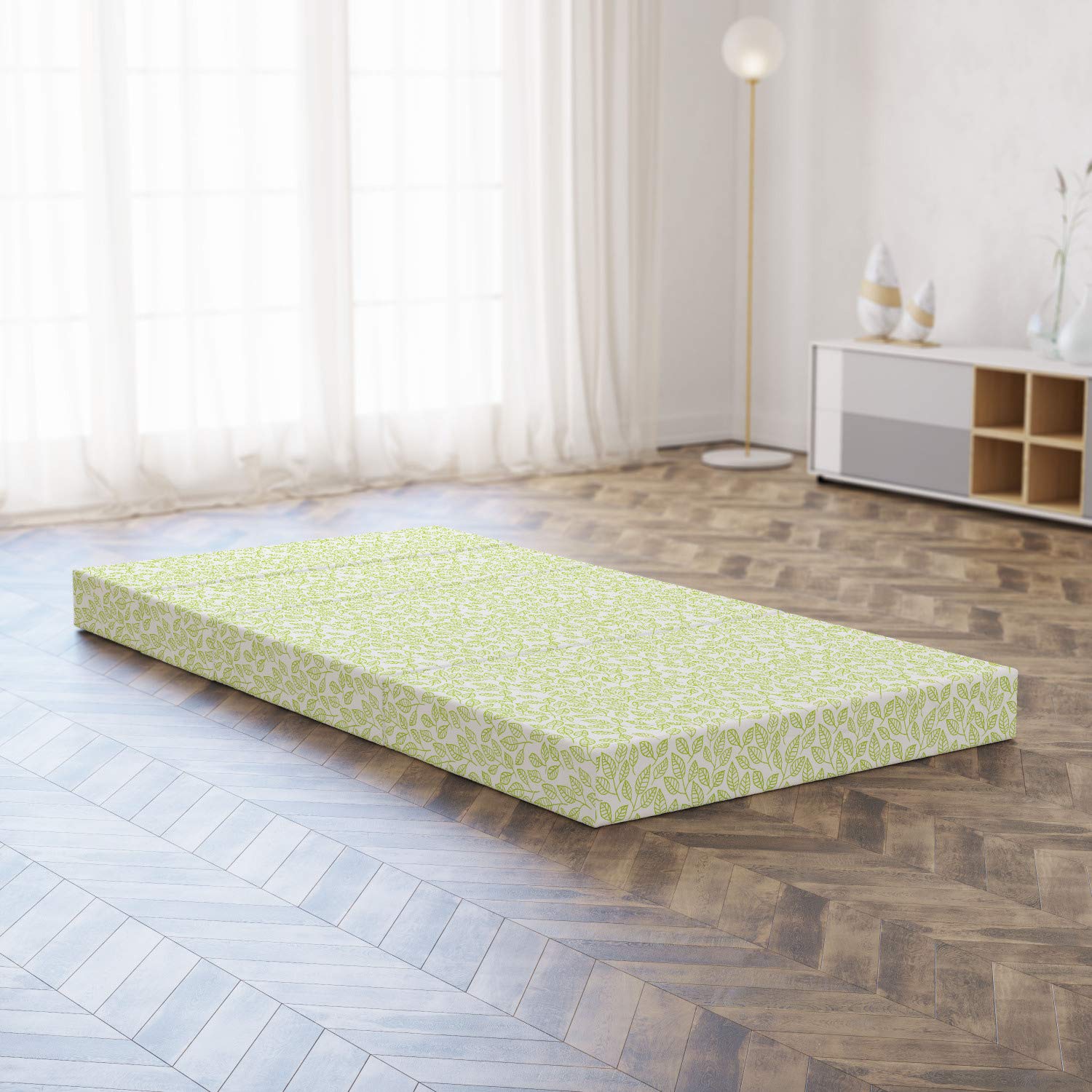 Ambesonne Foldable Mattress with Green Leaves & Branches Design, 74.8