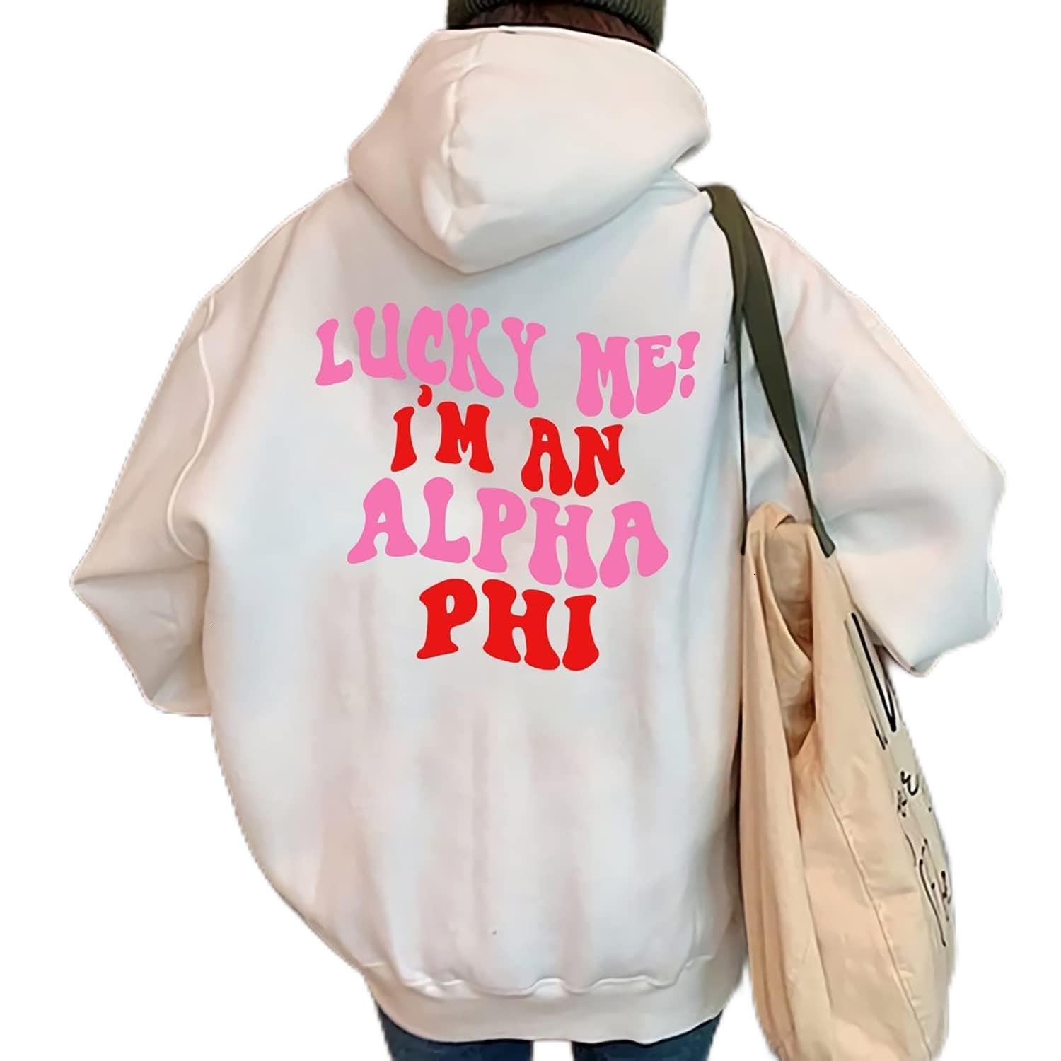 Alpha Phi Sorority Hoodie - Lucky Me I'm An Alpha Phi Sweatshirt | Delta Phi Pi Phi Custom Hoodie for Women | Funny Saying on Back | Multicolor Pullover | Perfect for College, Greek Life & Sisterhood Events