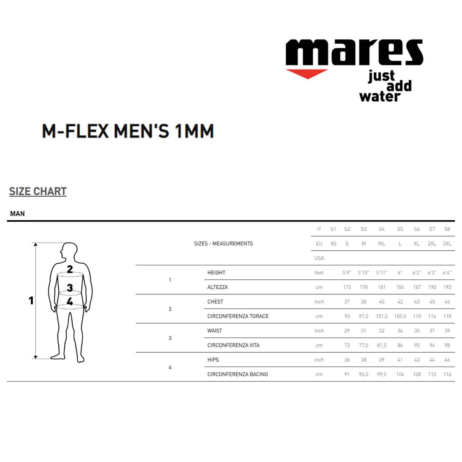 Mares Men's M-Flex 1mm Neoprene Full Body Scuba Diving Wetsuit for Warm Water - Comfortable Snorkeling & Spearfishing Gear for Tropical Adventures
