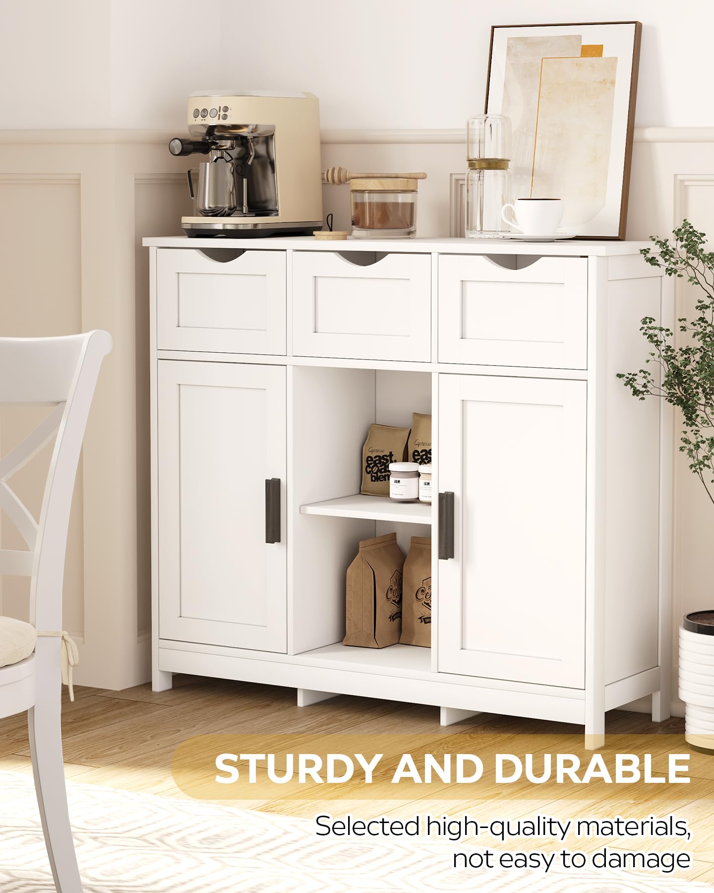 Wooden Storage Cabinet with Drawers & Shelves - Living Room, Bedroom, Bathroom Furniture (White)