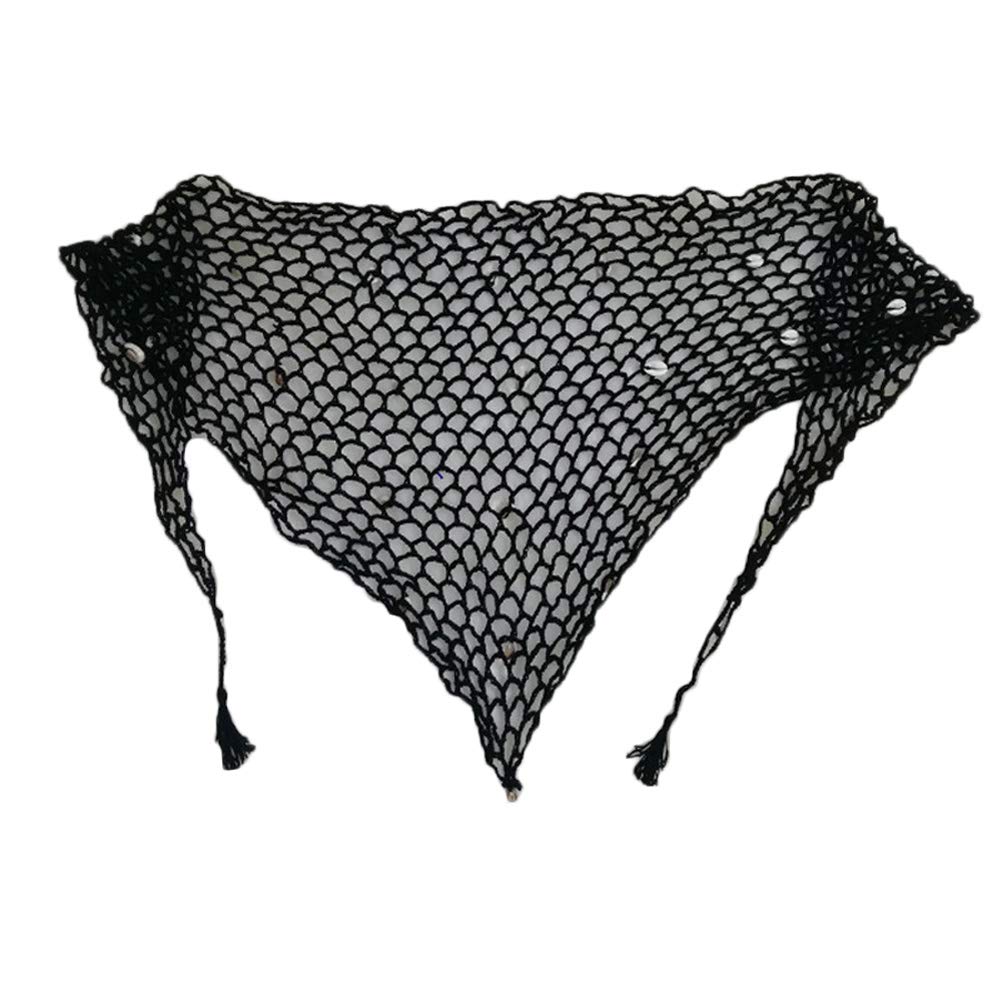 Women's Crochet Triangle Bikini Cover Up - Breathable Net Hollow Out Beach Wrap Scarf with Shell Accents - Perfect for Poolside, Beach Vacation & Summer Outfits