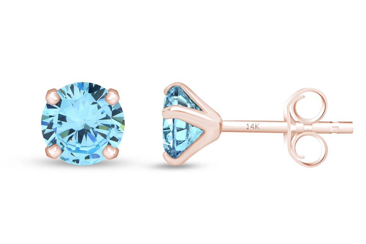 14K Rose Gold 10mm Round Simulated Gemstone Stud Earrings for Women - Elegant Cubic Zirconia CZ Earrings for Everyday Wear & Special Occasions