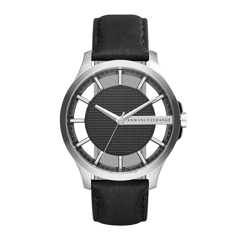 ARMANI EXCHANGE AX2186 Men's Stainless Steel Watch with Black Leather Strap - Analog Quartz Silver Dial for Business, Casual & Formal Occasions
