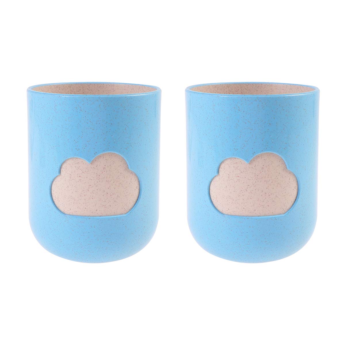 DOITOOL 2-Pack Eco-Friendly Wheat Straw Toothbrush Holder & Tumbler Cups Set - Natural PP Material with Cloud Pattern Design for Bathroom Organization (Blue) | Perfect for Home, Office, and Travel Use