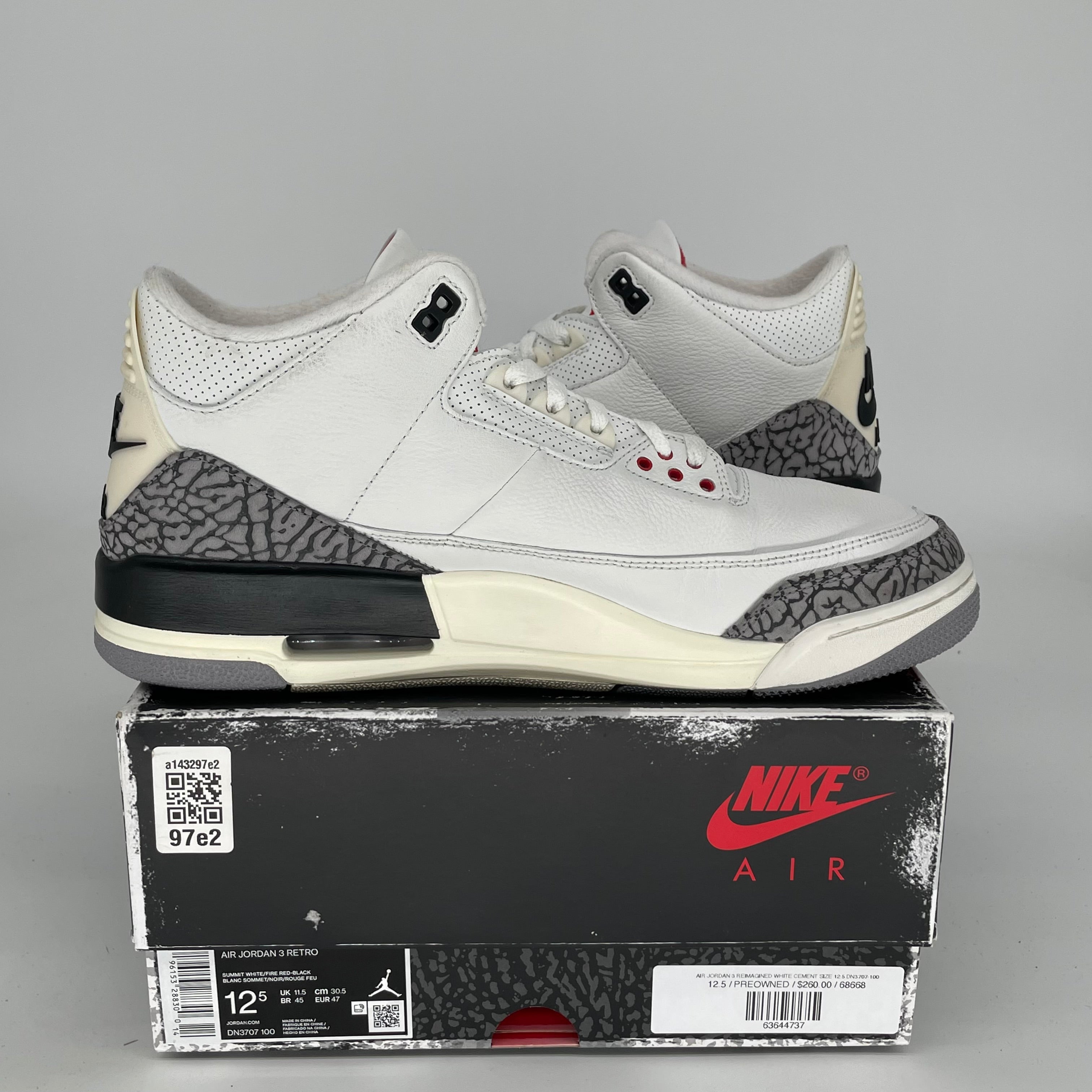 Original Air Jordan 3 Retro 'White Cement Reimagined' Men's Basketball Shoes Size 12.5 (DN3707-100) - Authentic Sneakers for Casual Wear & Street Style