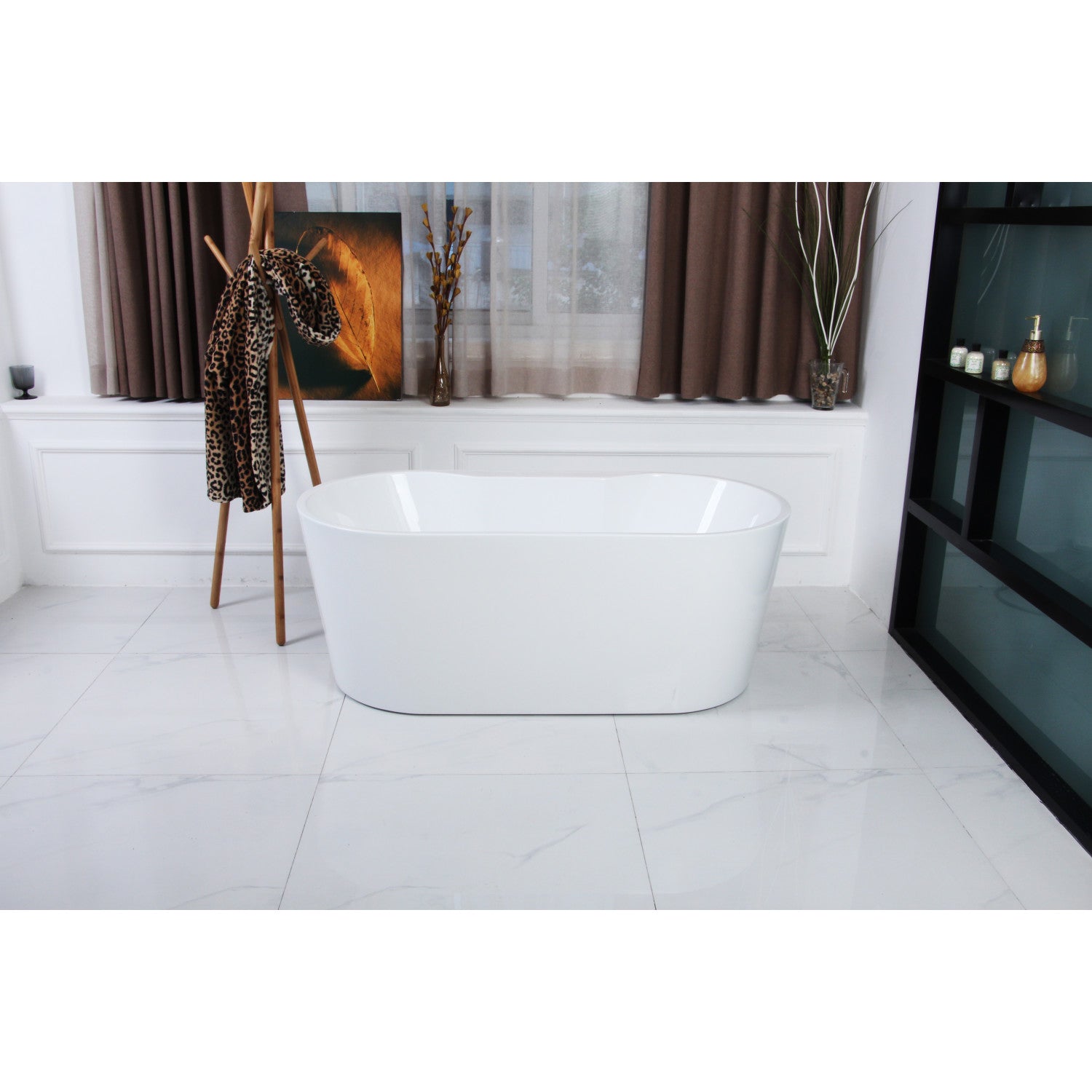 Aqua Eden VTDE593023 59-Inch Glossy White Acrylic Oval Freestanding Bathtub with Drain - Perfect for Luxury Bathrooms & Spa Retreats