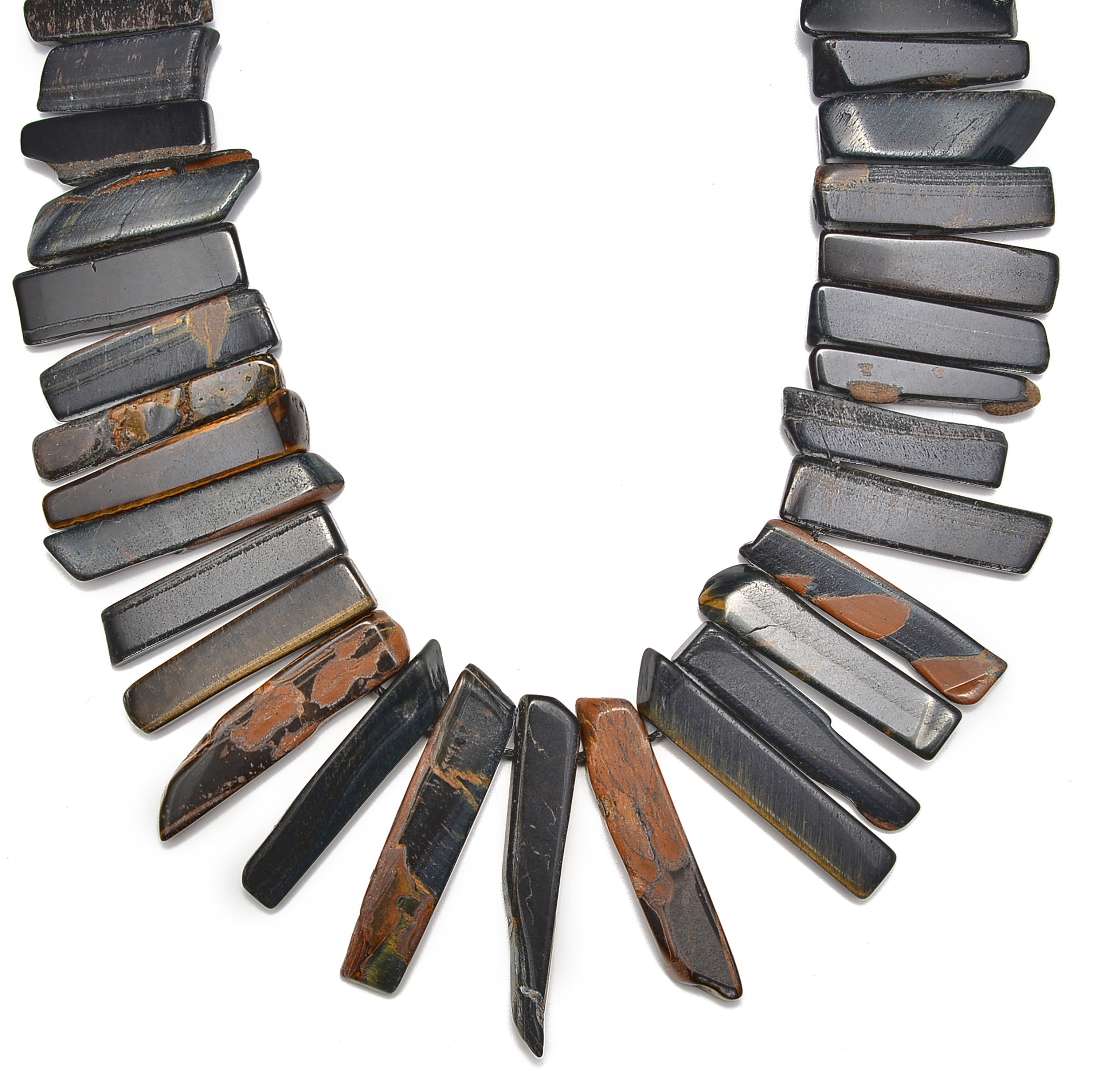 Natural Blue Tiger's Eye Gemstone Beads Strand - 15.5 Inch Graduated 20-40mm Slab Slice Stick Points for Jewelry Making, Meditation & Energy Healing