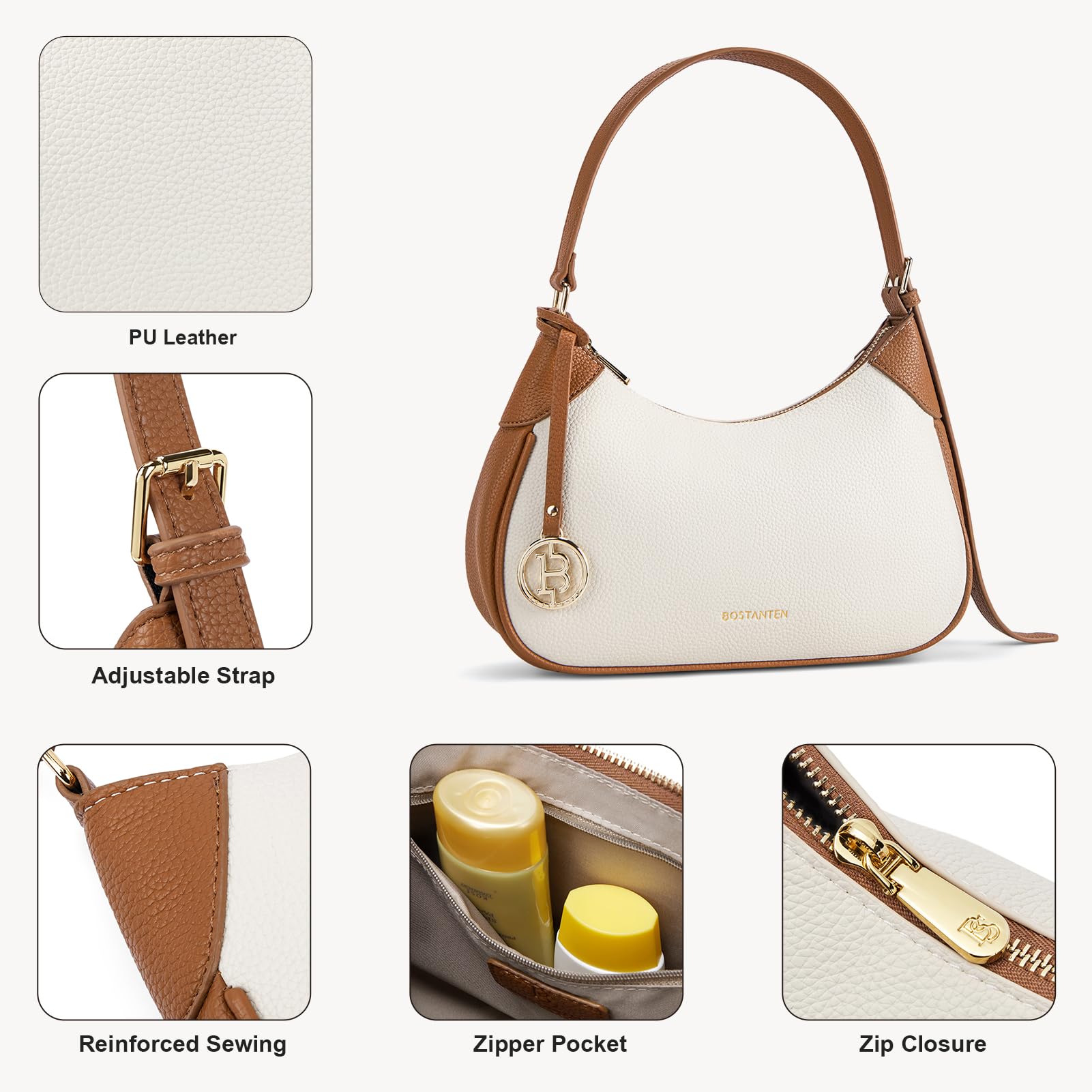 BOSTANTEN Small Crossbody Purse for Women - Trendy Crescent Shoulder Bag Hobo Handbag, Perfect for Daily Use, Travel & Evening Out
