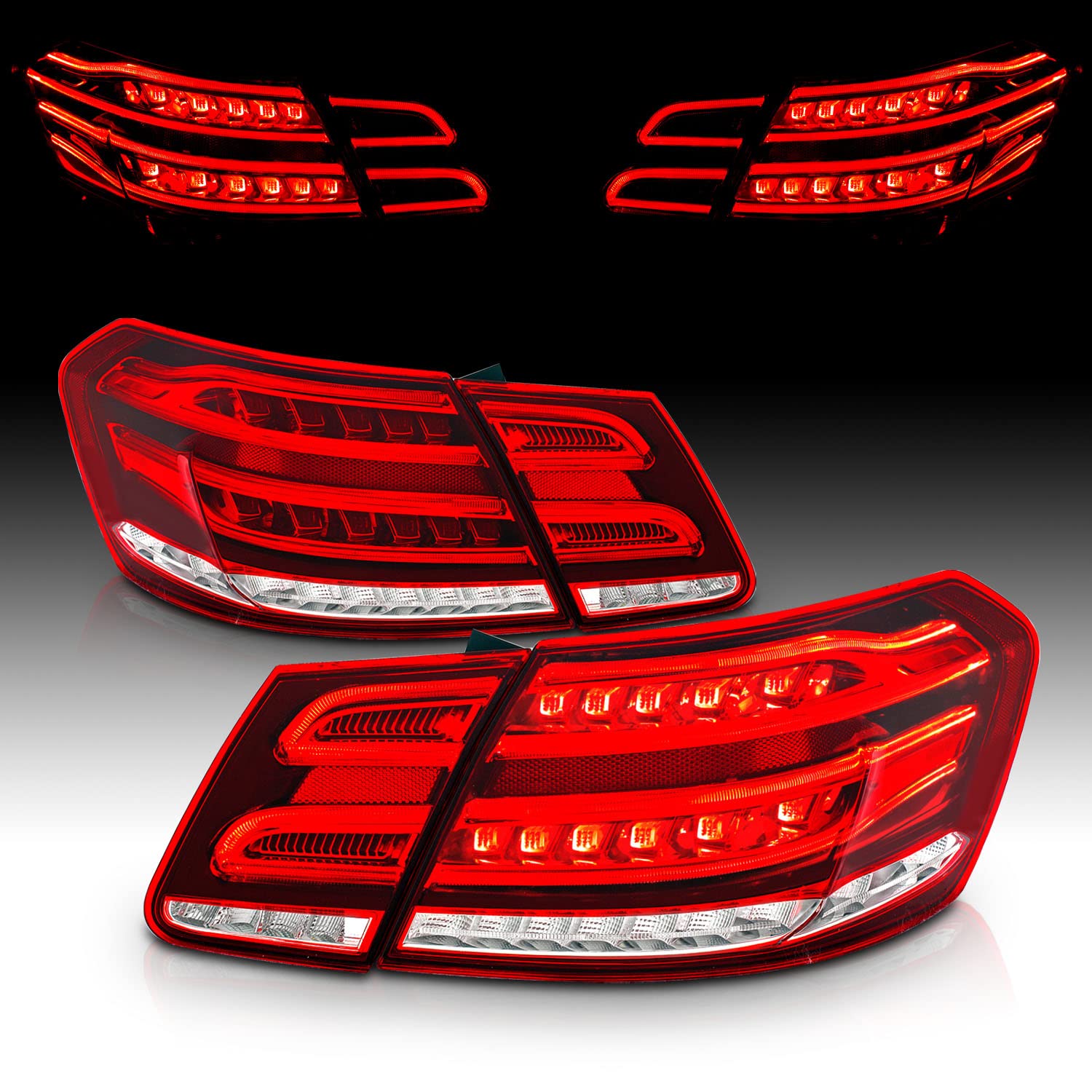 AmeriLite Red/Clear LED Tail Lights Set for Mercedes Benz E-Class Sedan - Left & Right Side Pair - Enhanced Visibility & Style for Night Driving & Custom Car Upgrades