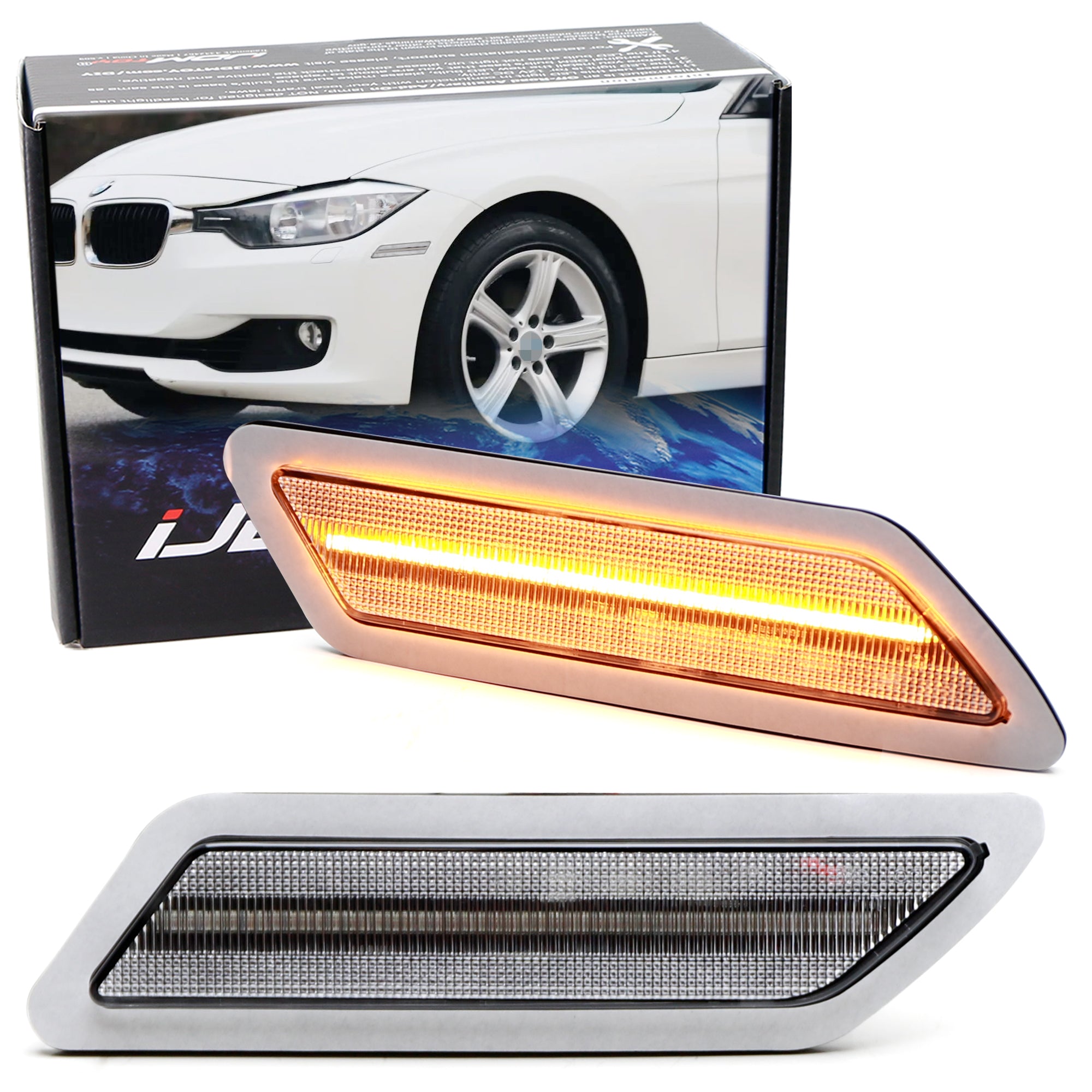 Amber LED Bumper Side Marker Lights for BMW 3 Series 2012-2015 Pre-LCI - Clear Lens Replacement - Perfect for Night Driving & Car Customization