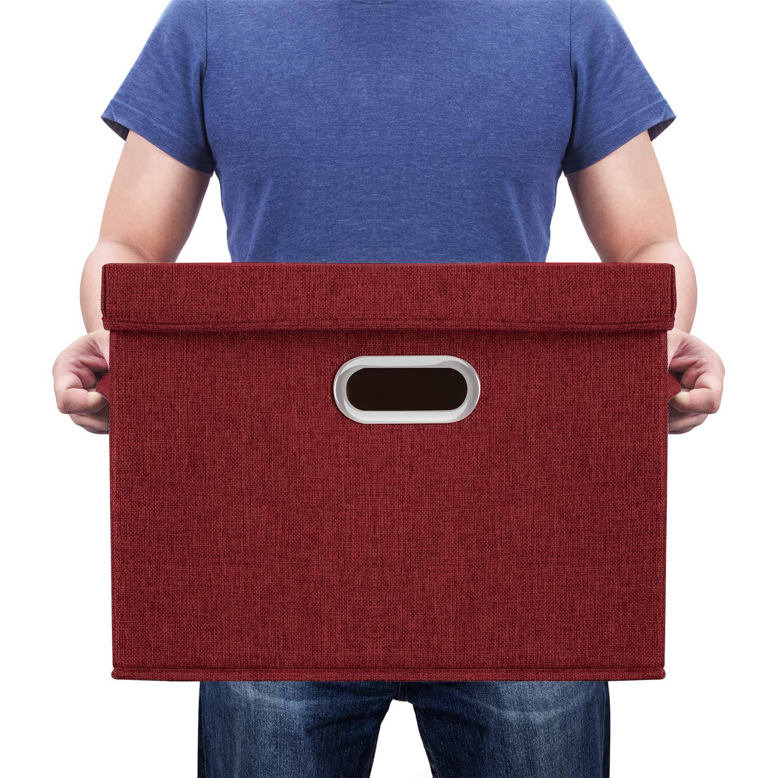 TYEERS Large Collapsible Storage Bins with Lids (3-Pack) - Foldable Organization Bins for Closet, Clothes & Home Office Storage - Space-Saving Wine Red Storage Boxes - Perfect for Bedroom, Garage & Seasonal Organization