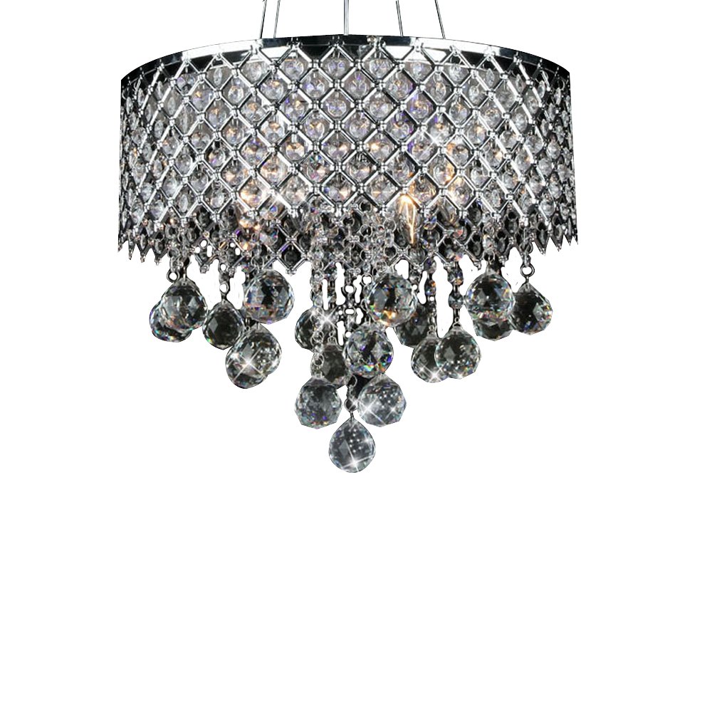 4-Light Flush Mount Chrome Crystal Chandelier - Modern Ceiling Light Fixture for Dining Room, Bedroom, Living Room & Foyer Lighting