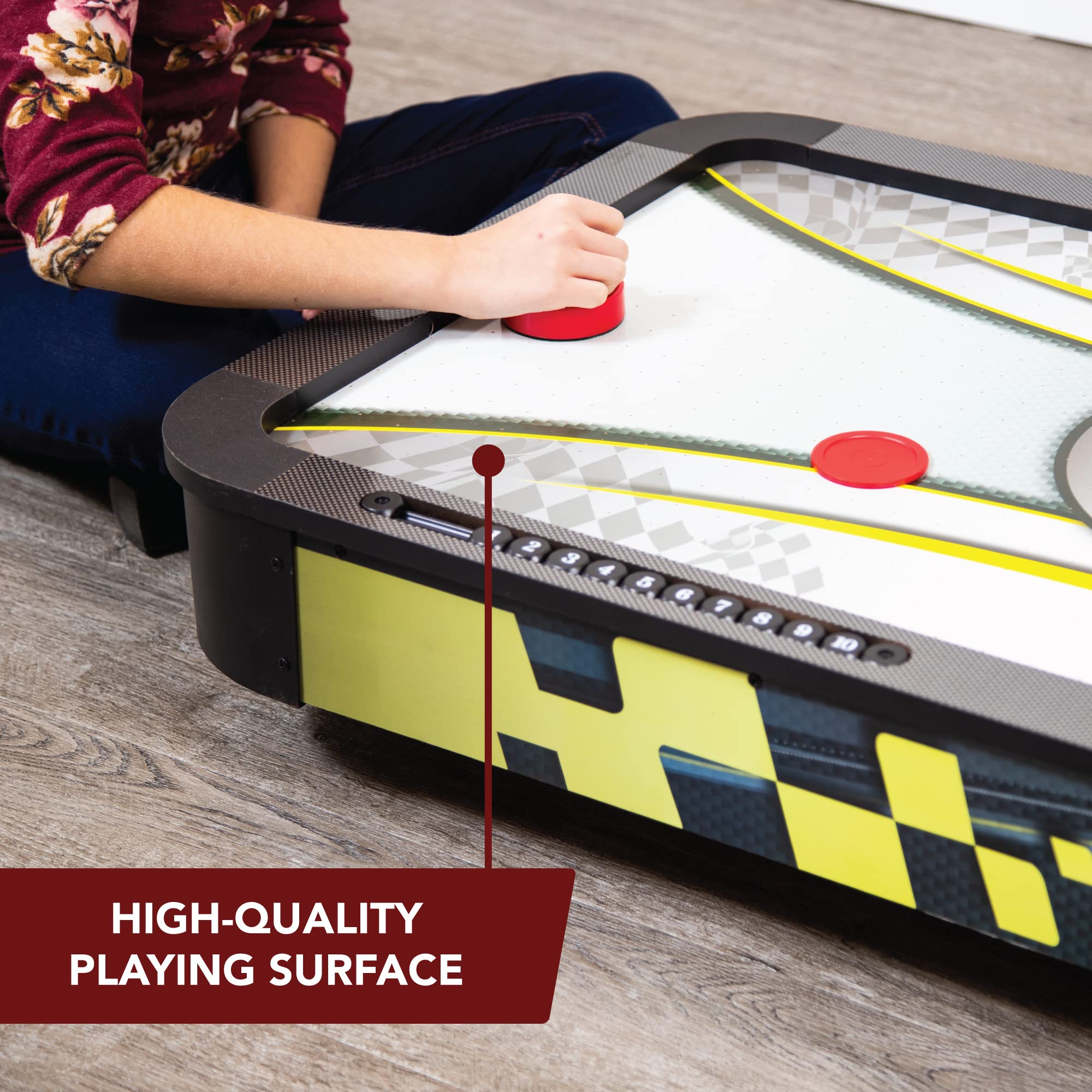 Hathaway Le Mans 42-inch Tabletop Air Hockey Game Table for Kids & Adults - Black & Yellow - Perfect for Game Rooms, Parties & Family Fun