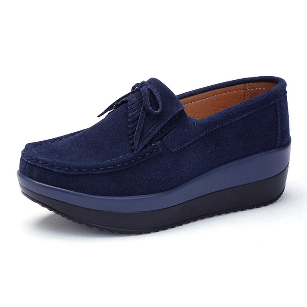 JOYBI Women's Platform Slip-On Loafers - Comfortable Suede Moccasin Boat Shoes with Wide Width & Low Wedge for Casual Walking | Perfect for Office, Travel & Everyday Wear