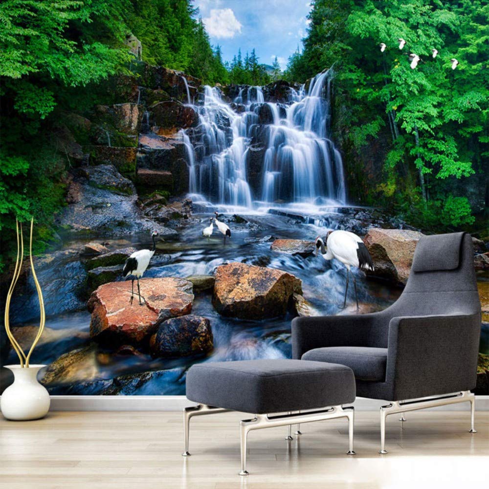 Custom 4D Landscape Mountain Waterfall Wall Mural - HD Printed Silk Wallpaper for TV Backdrop, Bedroom & Living Room Decor (260cm) | Perfect for Home Theater, Office Accent Wall & Modern Interior Design