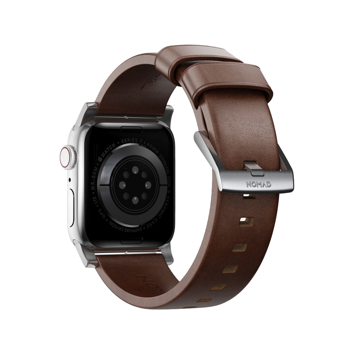 Nomad Modern Leather Band for Apple Watch 40mm/41mm - Silver Hardware & Rustic Brown Horween Leather | Perfect for Business, Casual & Outdoor Activities