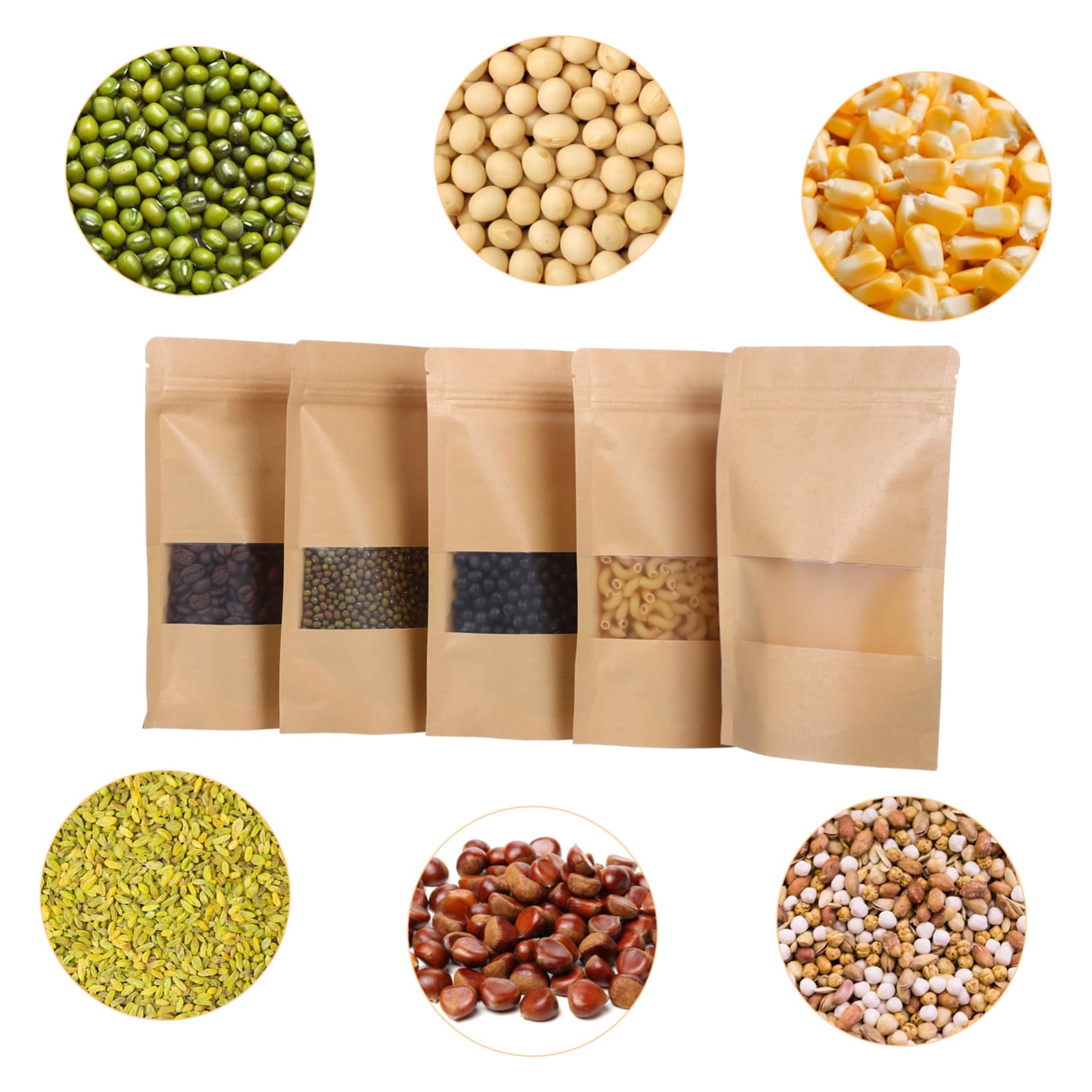 Angoily 50 Pcs Resealable Kraft Bags with Window - Eco-Friendly Coffee Packaging for Small Business | Perfect for Coffee Beans, Tea, Snacks & Crafts Storage