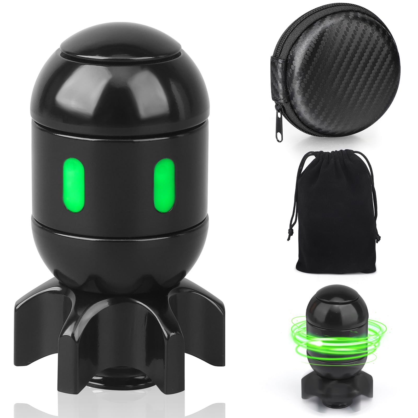 Dilabnba 4-in-1 Metal Atomic Bomb Fidget Spinner - EDC Finger Spinning Desk Toy with Cool LED Lights - Stress Relief Office Gadget for Men, Teens & Adults - Perfect Gift for Dad (Black) | Great for Anxiety Relief, Focus Improvement & Office Desk Decoration