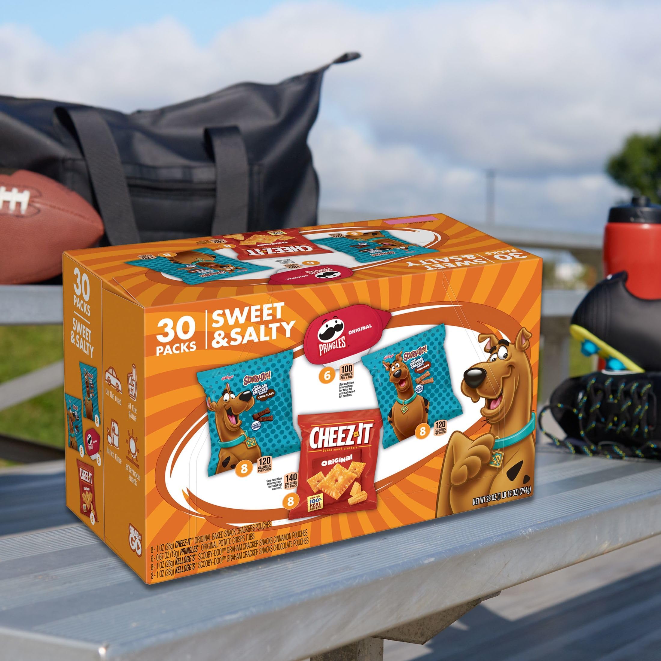 Kellogg's Cheez-It, Pringles & Scooby-Doo Sweet and Salty Snacks Variety Pack - 28oz Box (30 Count) | Bulk Snack Box for Parties, School Lunches & Office Break Rooms