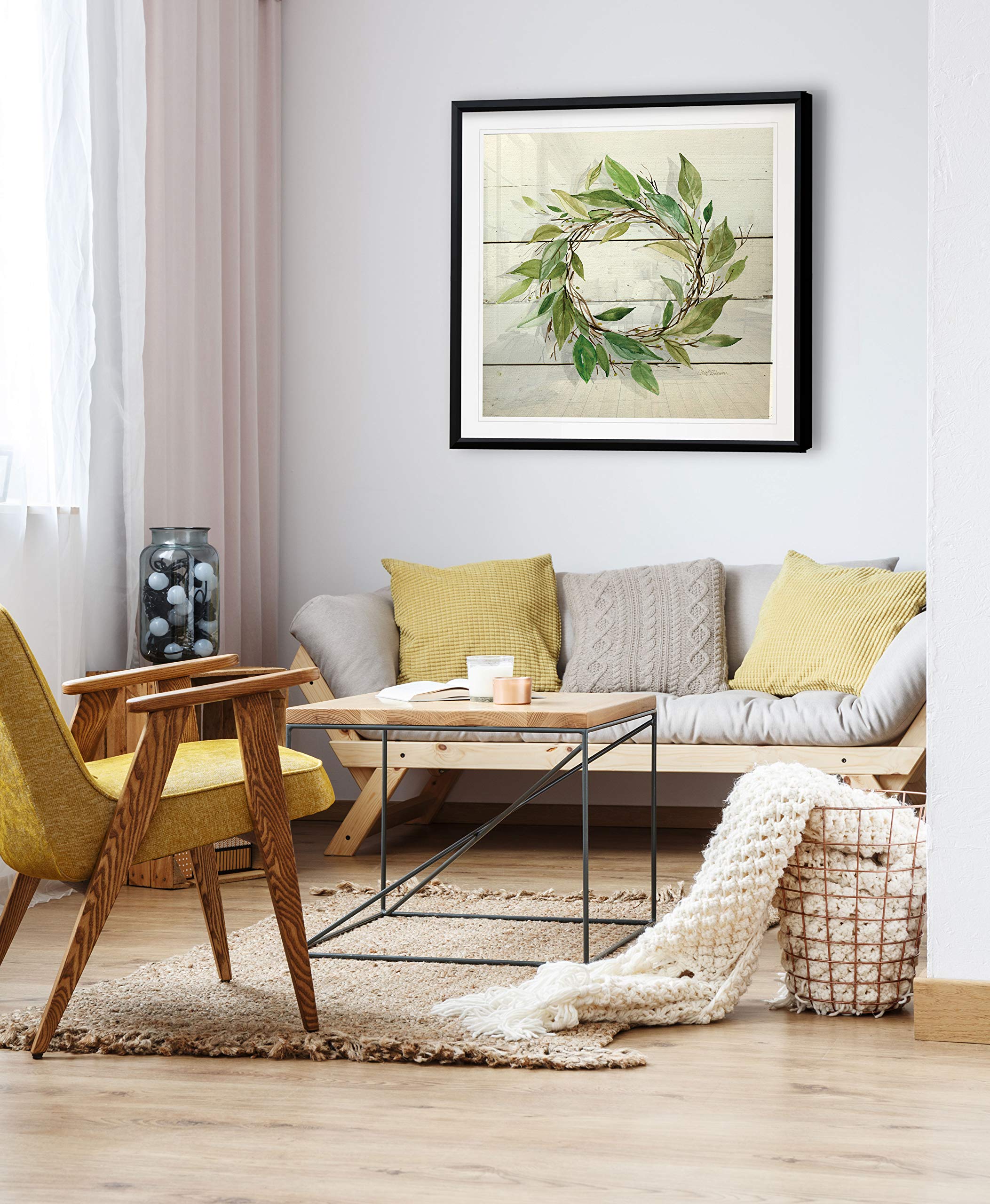 Carol Robinson Bay Leaf Wreath Painting - Framed Giclee Canvas Wall Art Print on Wood - Modern Home Decor for Living Room, Bedroom & Office