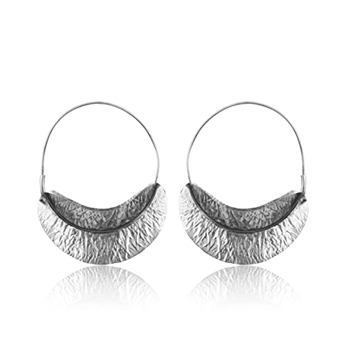 Handmade African Fulani Big Hoop Earrings - 925 Sterling Silver Oxidized Dangle Earrings for Women | Tribal Jewelry Gift for Her | Perfect for Christmas, Weddings & Boho Fashion