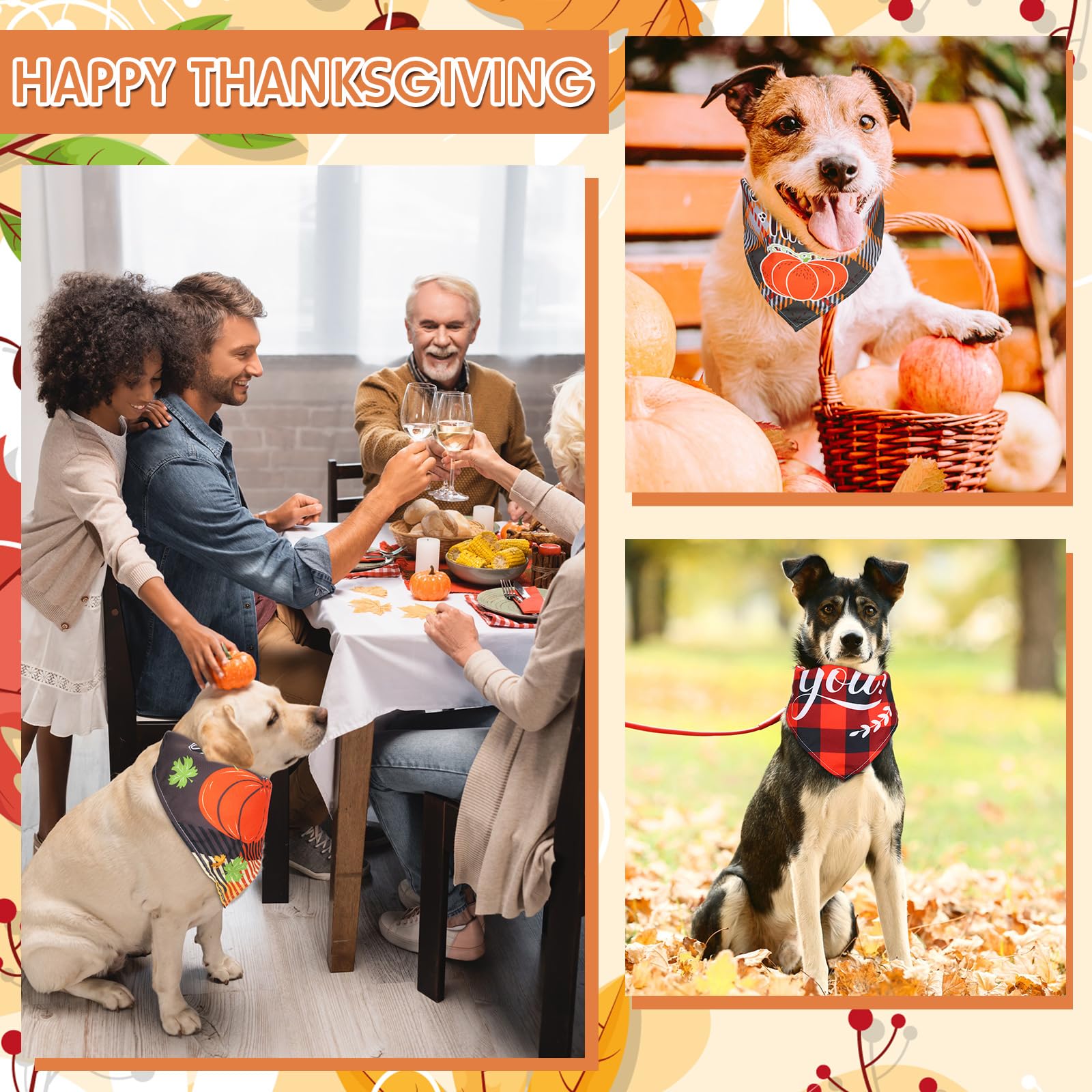 50 Pack Thanksgiving Plaid Dog Bandanas - Adjustable Washable Pet Scarves for Small to Medium Dogs & Cats | Fall Holiday Costume Accessories & Grooming Supplies | Perfect for Thanksgiving Photos, Pet Parties & Seasonal Dress-Up