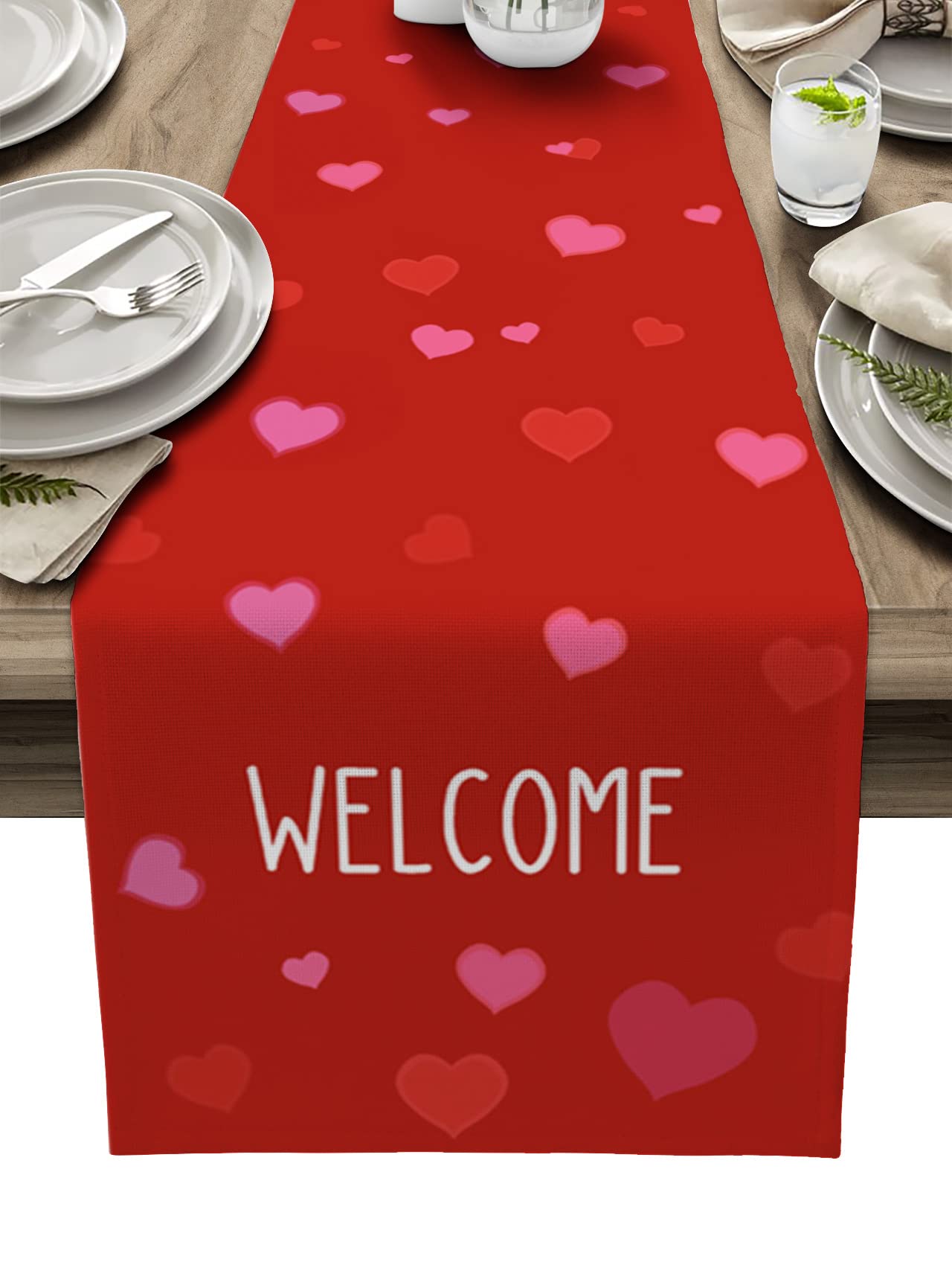 Valentine's Day Table Runner - Red and Pink Heart Design, 13x108 Inch Rectangle Dining Table Scarf for Kitchen, Wedding, Party, Holiday & Outdoor Decor - Perfect for Romantic Dinners and Special Occasions