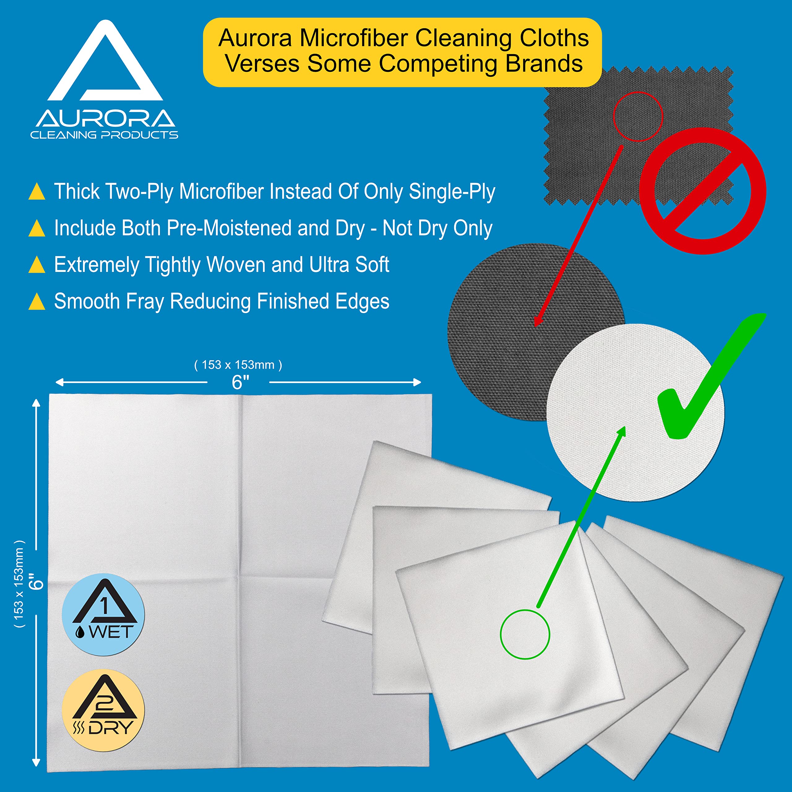 Microfiber Cleaning Cloths 6-Pack for Camera Lens & Phone - Wet & Dry Use