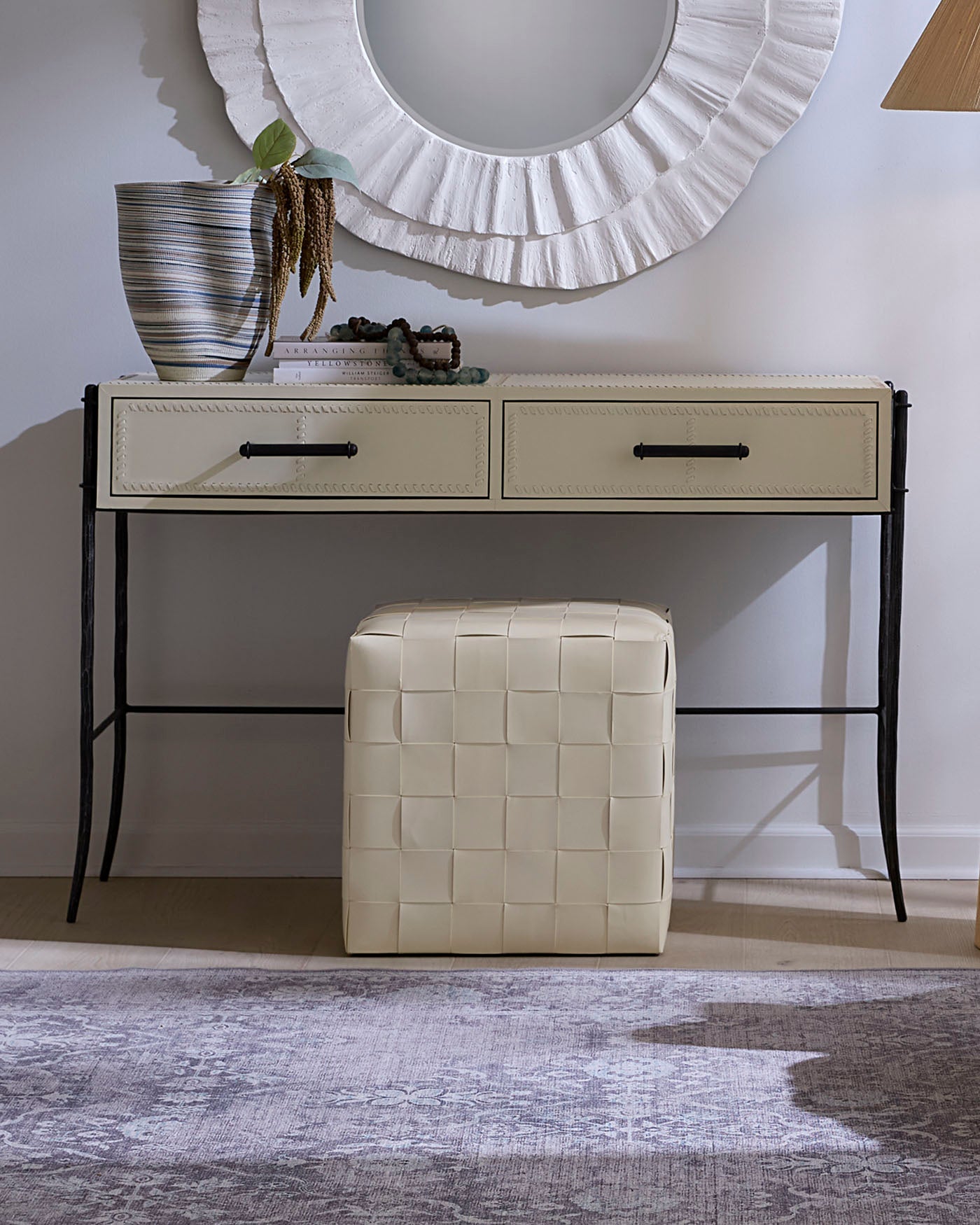 Handcrafted Woven Leather Ottoman Footrest - Stylish Living Room & Bedroom Accent Furniture for Home Decor