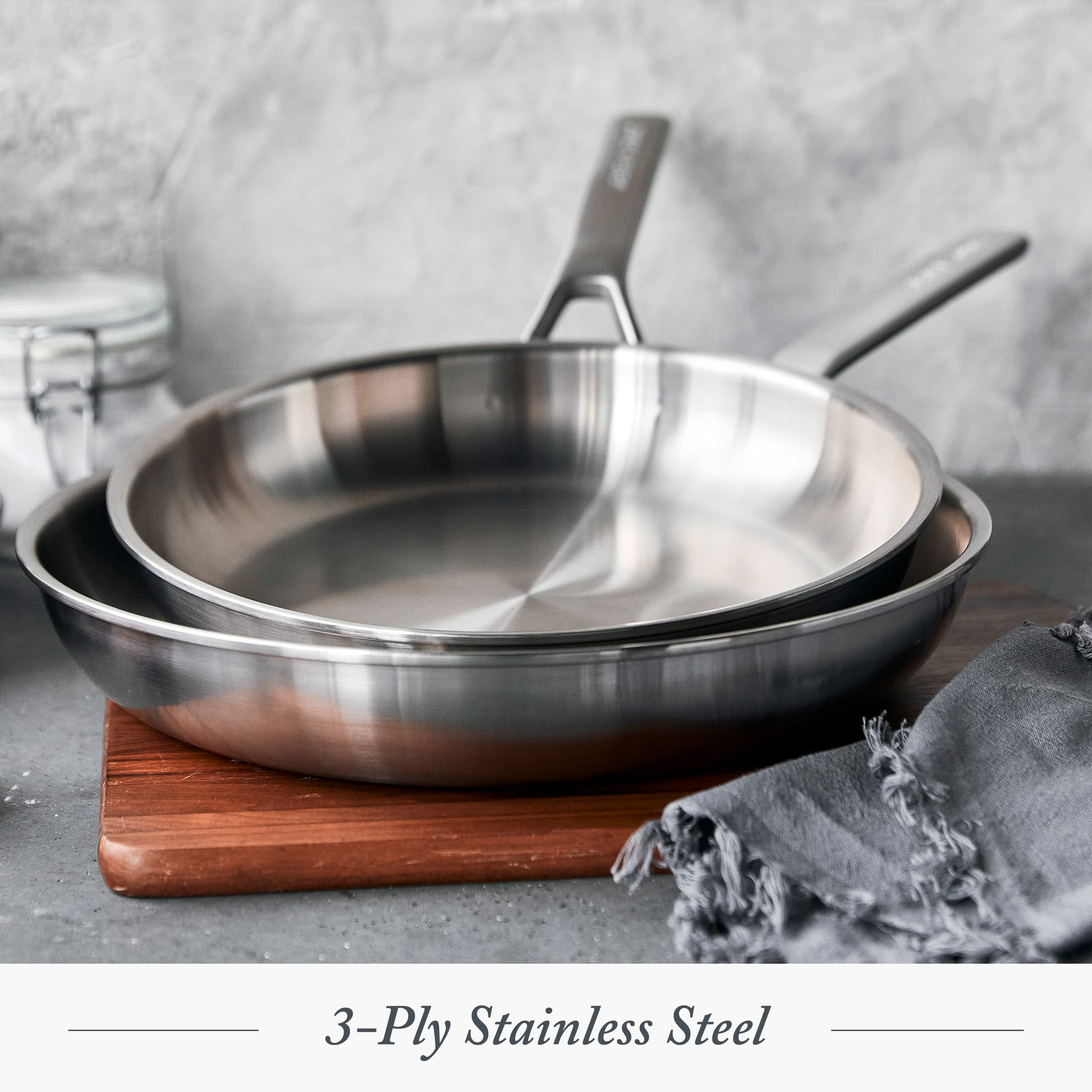 Merten & Storck Tri-Ply Stainless Steel 10” & 12” Frying Pan Skillet Set - Professional Multi-Clad Cookware with Even Heat Distribution, Drip-Free Pouring Edges, Induction Compatible - Perfect for Browning, Searing & Sauteing - Oven & Dishwasher Safe for Easy Cleaning