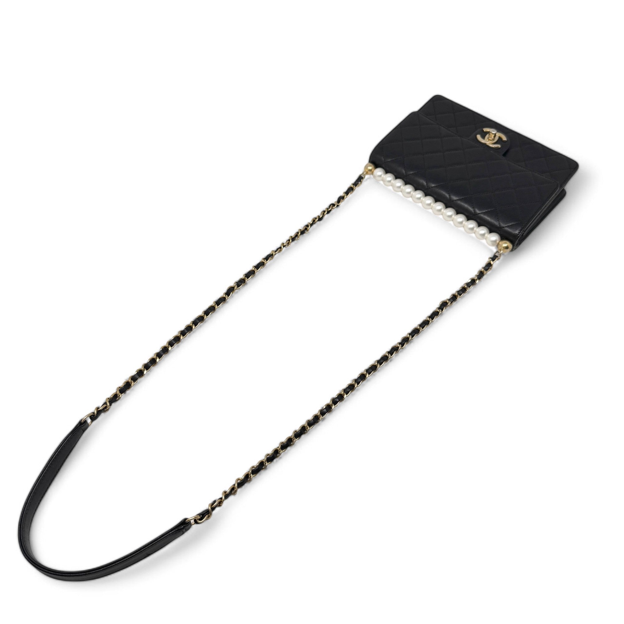 Chanel Black Small Chic Pearl Flap Bag - Luxury Designer Crossbody Purse for Women | Perfect for Evening Parties, Date Nights & Special Occasions