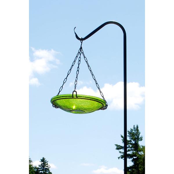 Fern Green Crackle Glass Birdbath Bowl for Garden Decor - Handmade Outdoor Bird Feeder with Crackled Texture, Perfect for Attracting Birds to Your Backyard or Patio