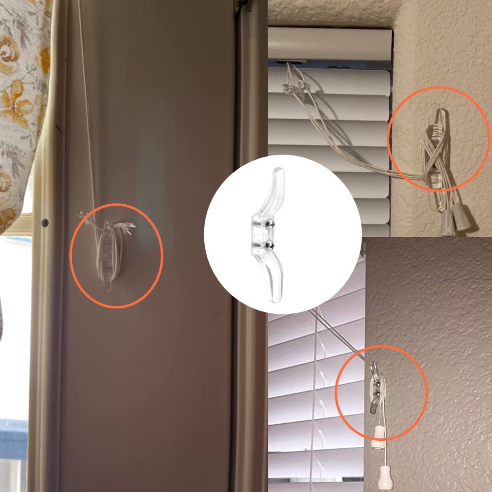 8pcs Clear Plastic Cord Cleats for Child Safety - 16pcs Included Screws for Drapery & Blinds - Transparent Rope Winders for Window Treatment Safety - Perfect for Baby Proofing Homes and Securing Blind Cords
